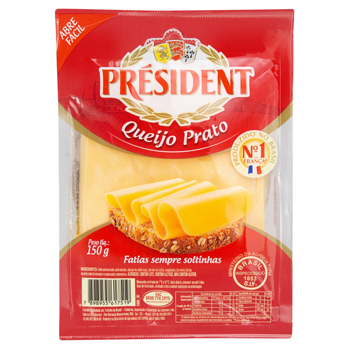 Queijo Prato Fatiado Président 150g