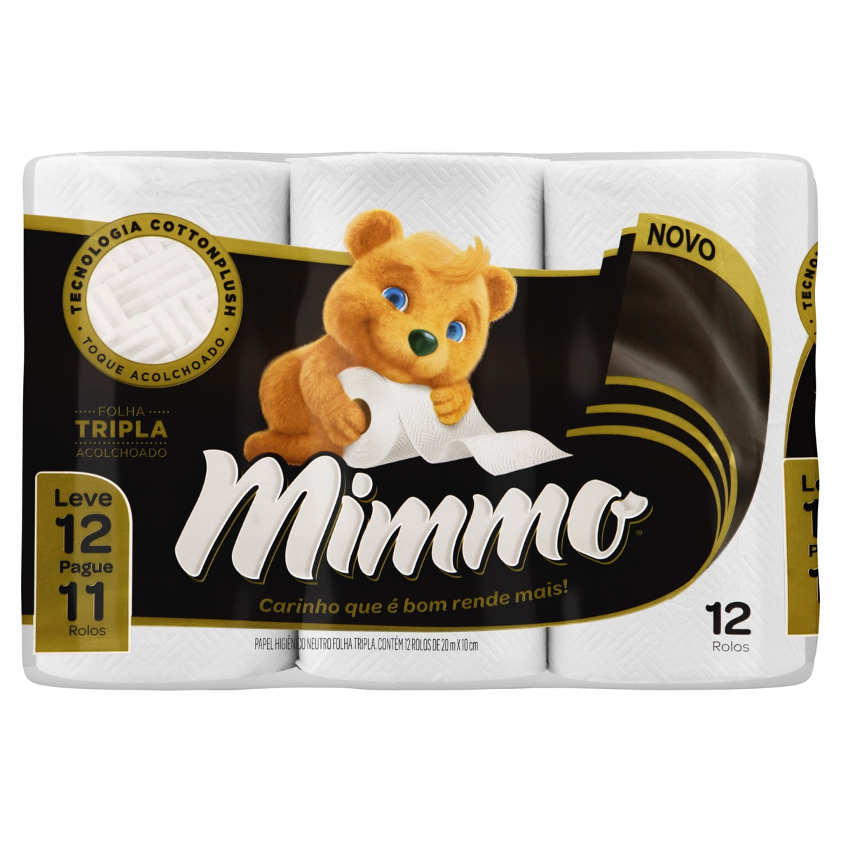 Papel Higiênico Folha Tripla Neutro Mimmo 20m Pacote Leve 12 Pague 11 Unidades