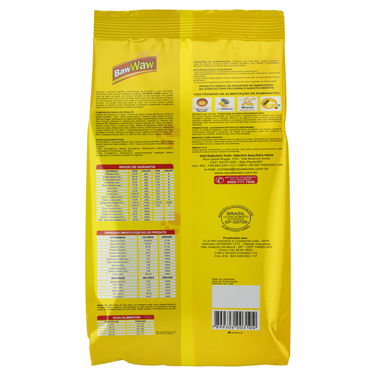 Alimento Para Cães Adultos Carne Baw Waw Pacote 3kg