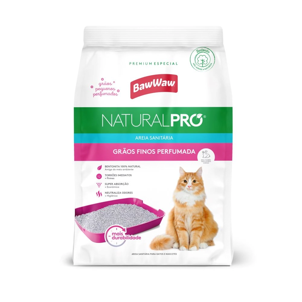 Areia Baw Waw Sanit Nat Pro Grao Fino Perf P/gatos 4kg