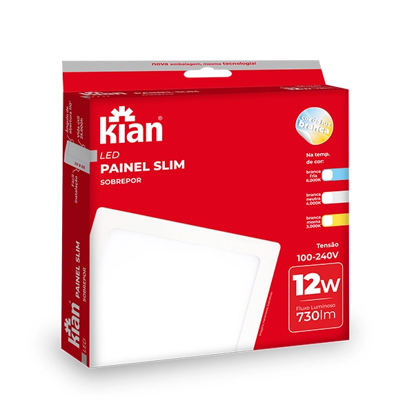 Painel Led Sobr Slim Quad 12w 10377 6000k Kian