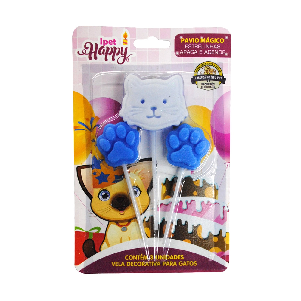 Vela De Aniversario Ipet Happy Para Gatos Azul
