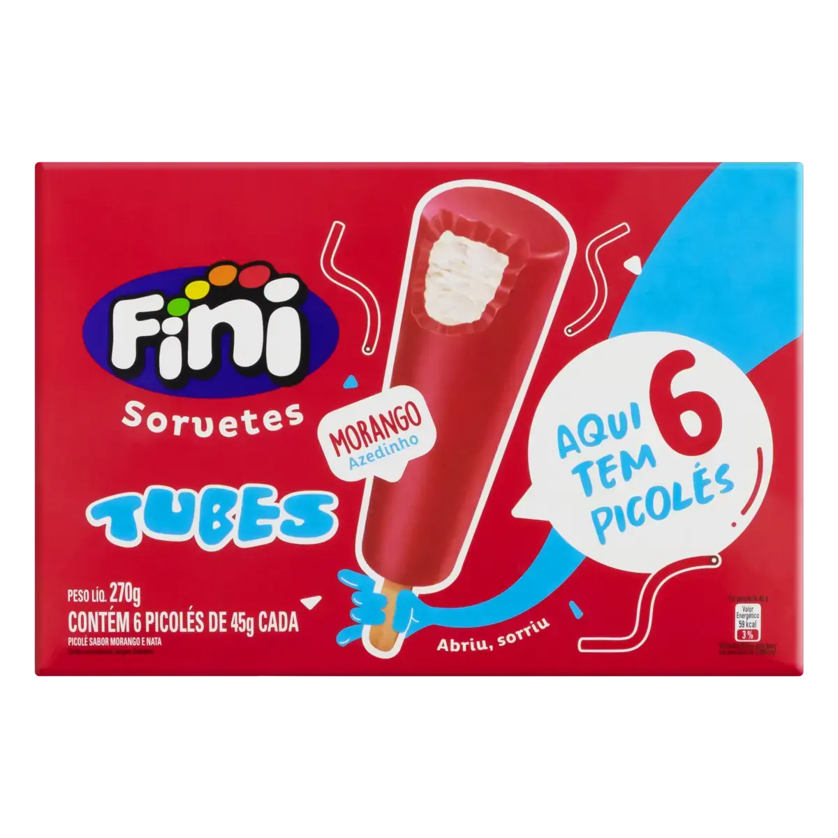 Pack Picolé Morango Azedinho Fini Tubes Caixa 270g 6 Unidades