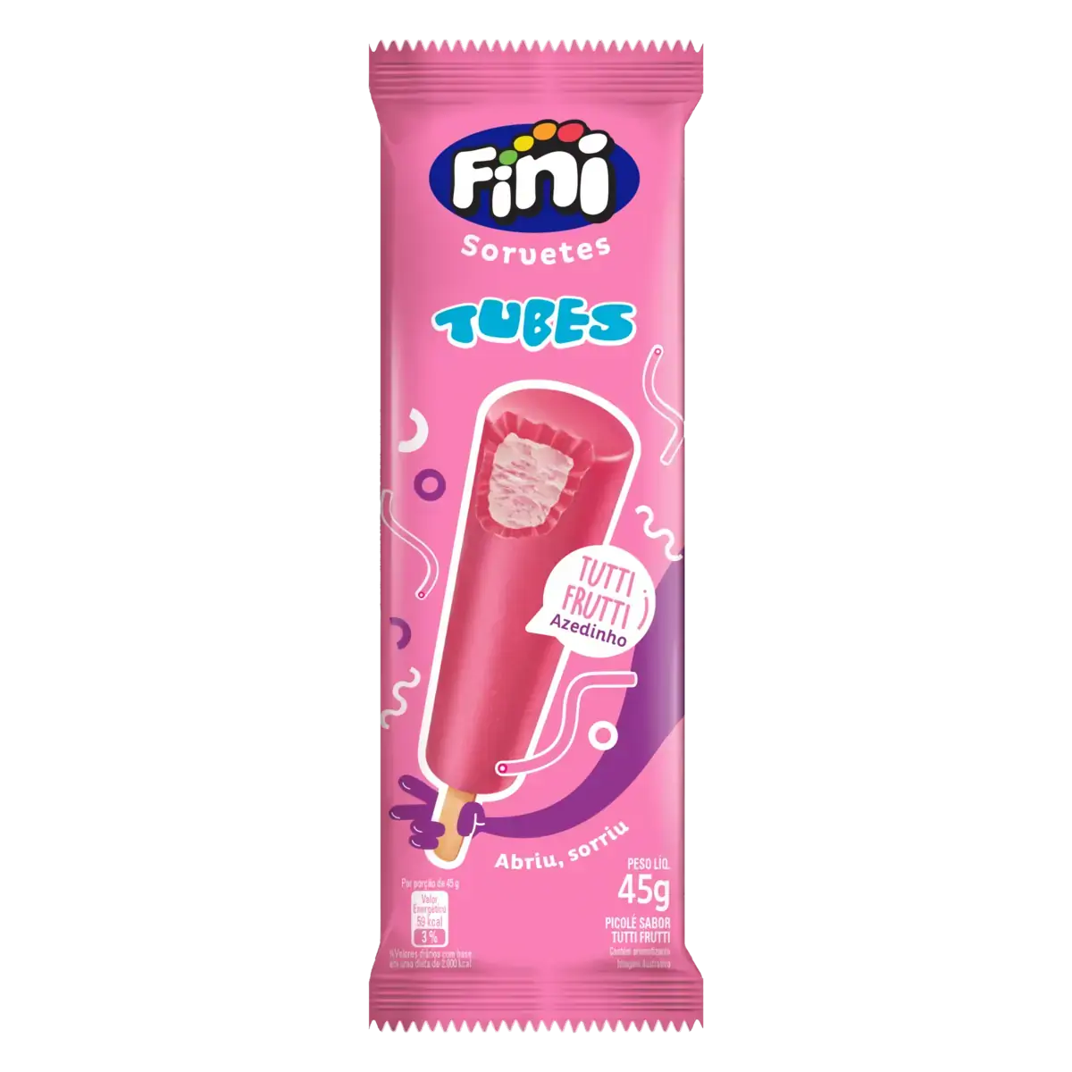 Picolé Tutti Frutti Azedinho Fini Tubes Pacote 45g