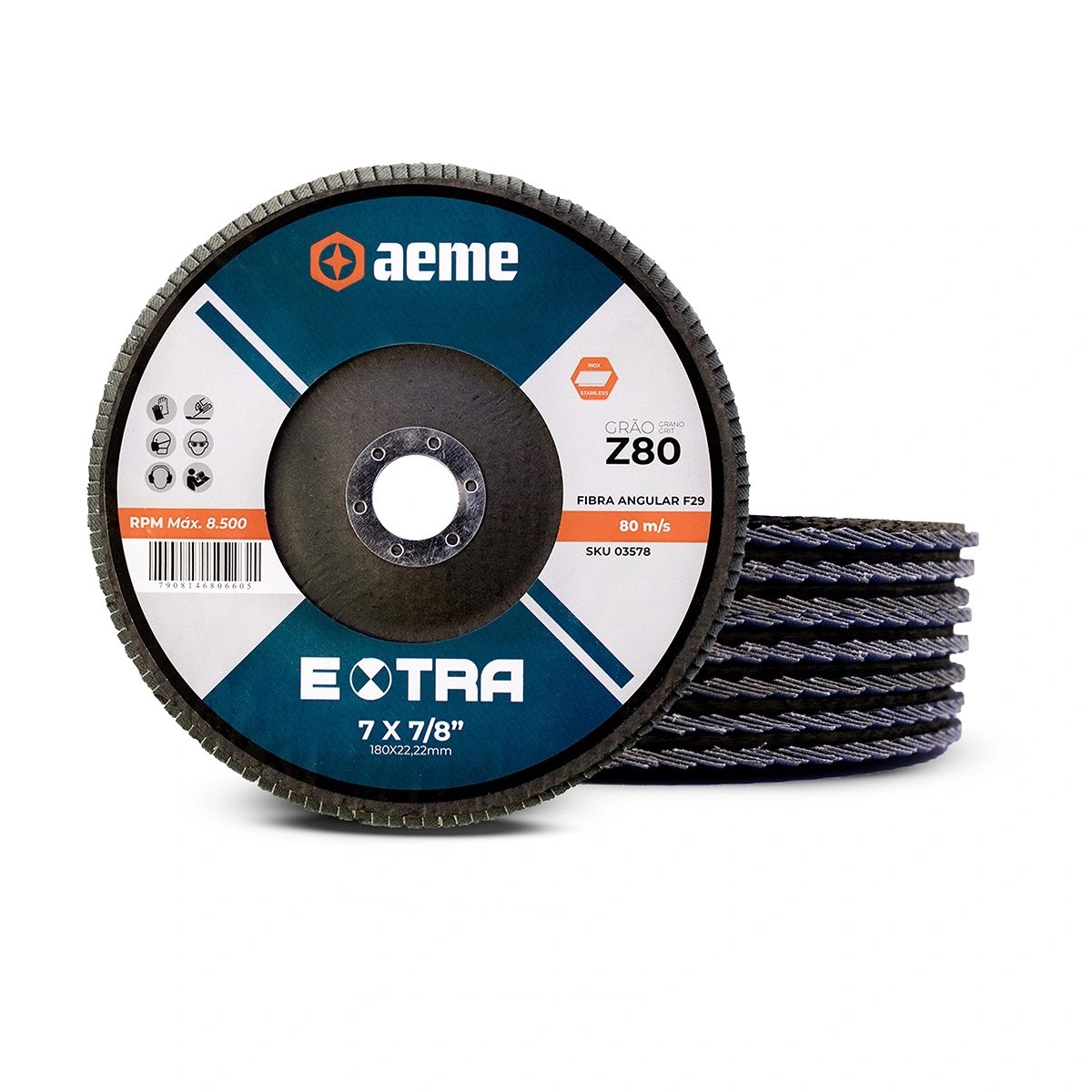 Disco Flap Aeme Extra Fibra Angular Zircônio 7" (180mm) 10 Unidades - 80