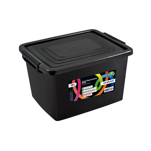 Caixa Organizadora Trava Preta 10l 25950 Toyplast