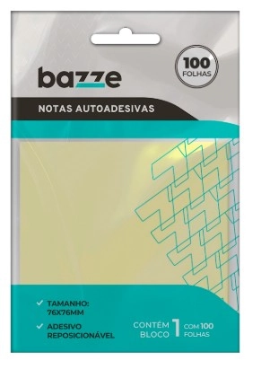 Notas Autoadesivas Amarela 76mmx76mm C/1 Bloco 100 Folhas Bazze