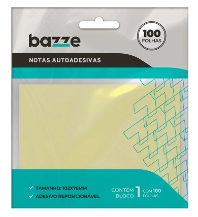 Notas Autoadesivas Amarela 76mmx102mm C/100 Folhas Bazze