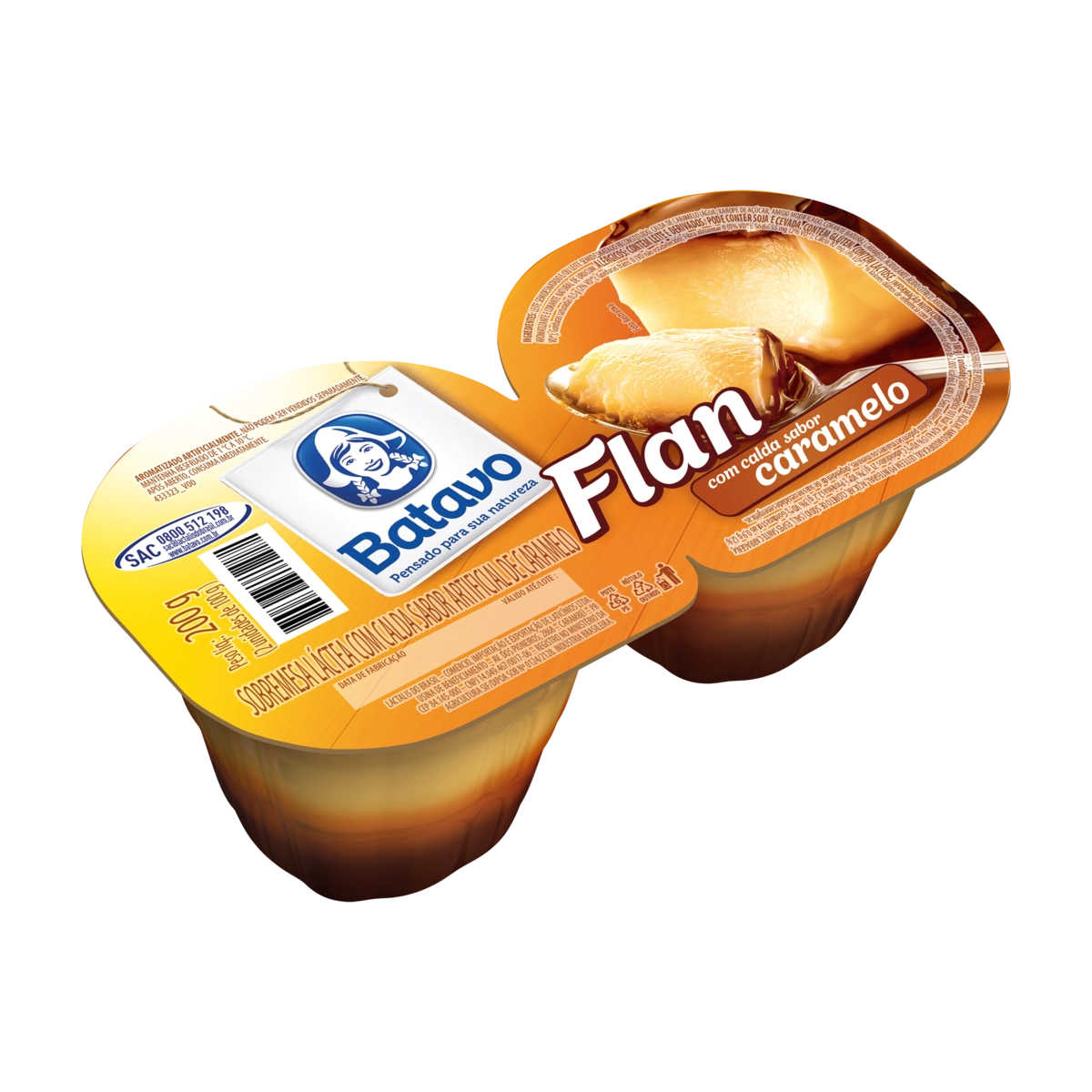 Sobremesa Láctea Flan Calda Caramelo Batavo Bandeja 200g 2 Unidades
