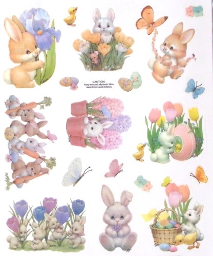 Easter Bunnies And Flowers Vinyl Window Clings