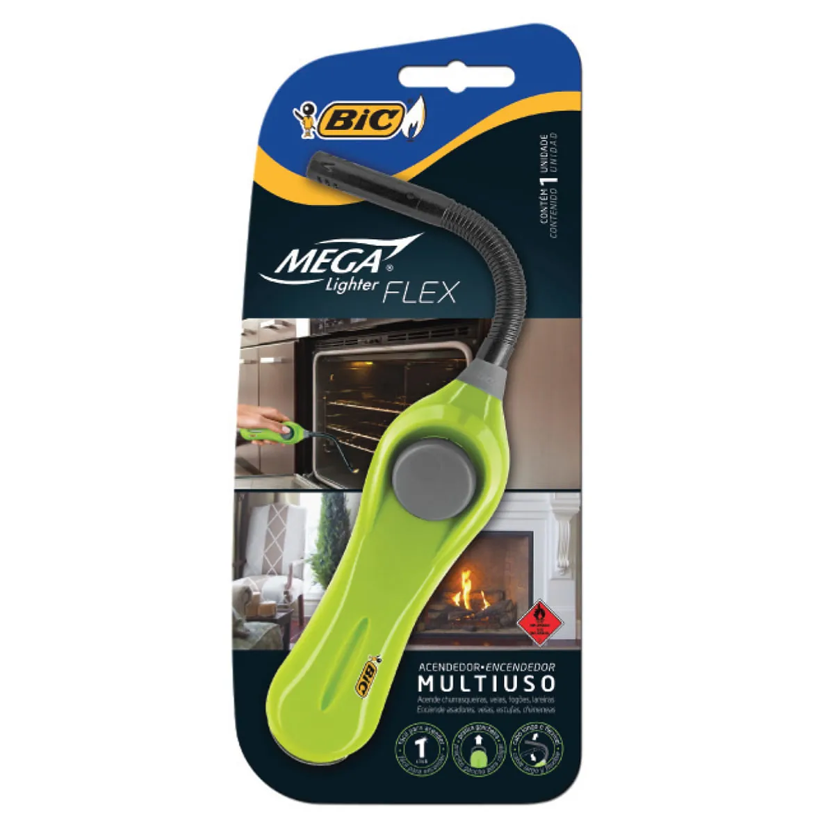 Acendedor Multiuso a Gás Mega Lighter com ponta Flexível Color (Não Recarregavel)