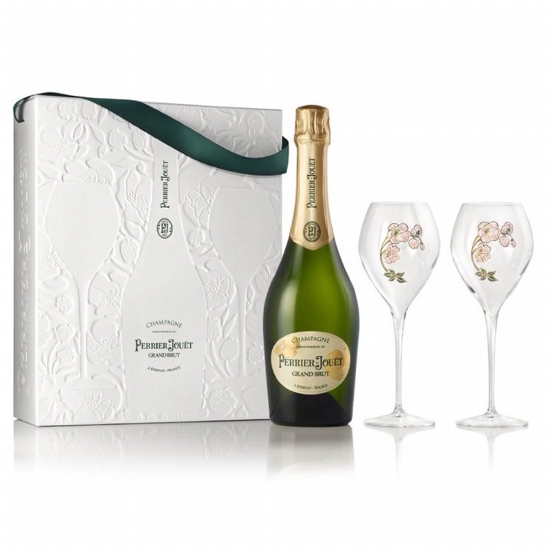 Kit 2 Taças Champagne Francês Branco Grand Brut Perrier Jouët 750ml