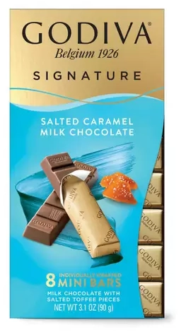 Godiva Chocolatier Salted Caramel Milk Chocolate Signature Mini Bars, 8pc Each, 12 Pack
