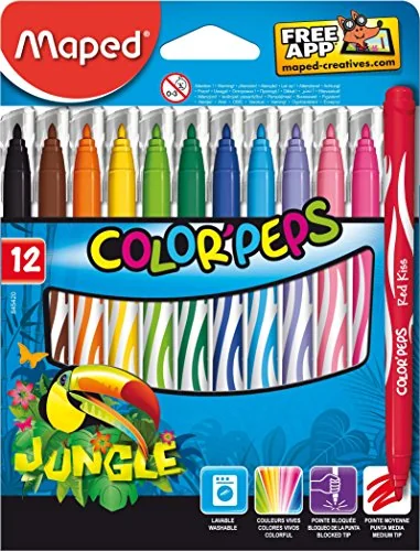 Maped Helix Usa Maped Jungle Markers Medium Tip, Assorted Colors, Pack Of 12