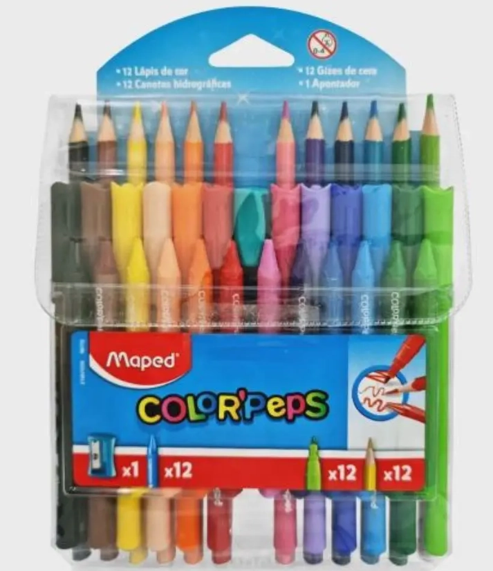 Kit Color Peps Giz De Cera Lapis De Cor Hidrocor E Apontador Cod 984702