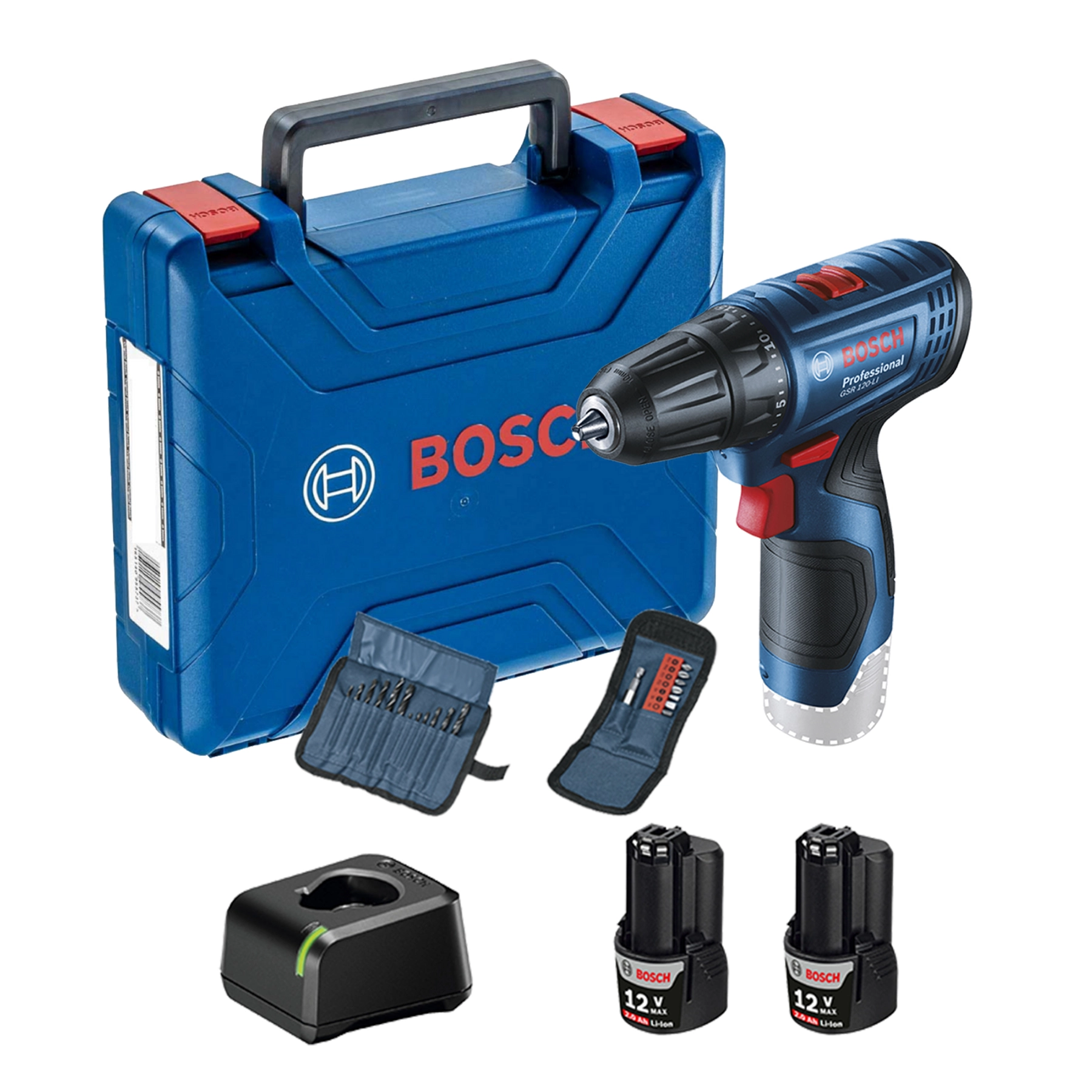 Furadeira e Parafusadeira 3/8" 12V GSR 120-Li com Maleta, 2 Baterias e Kit 21 Peças Bosch