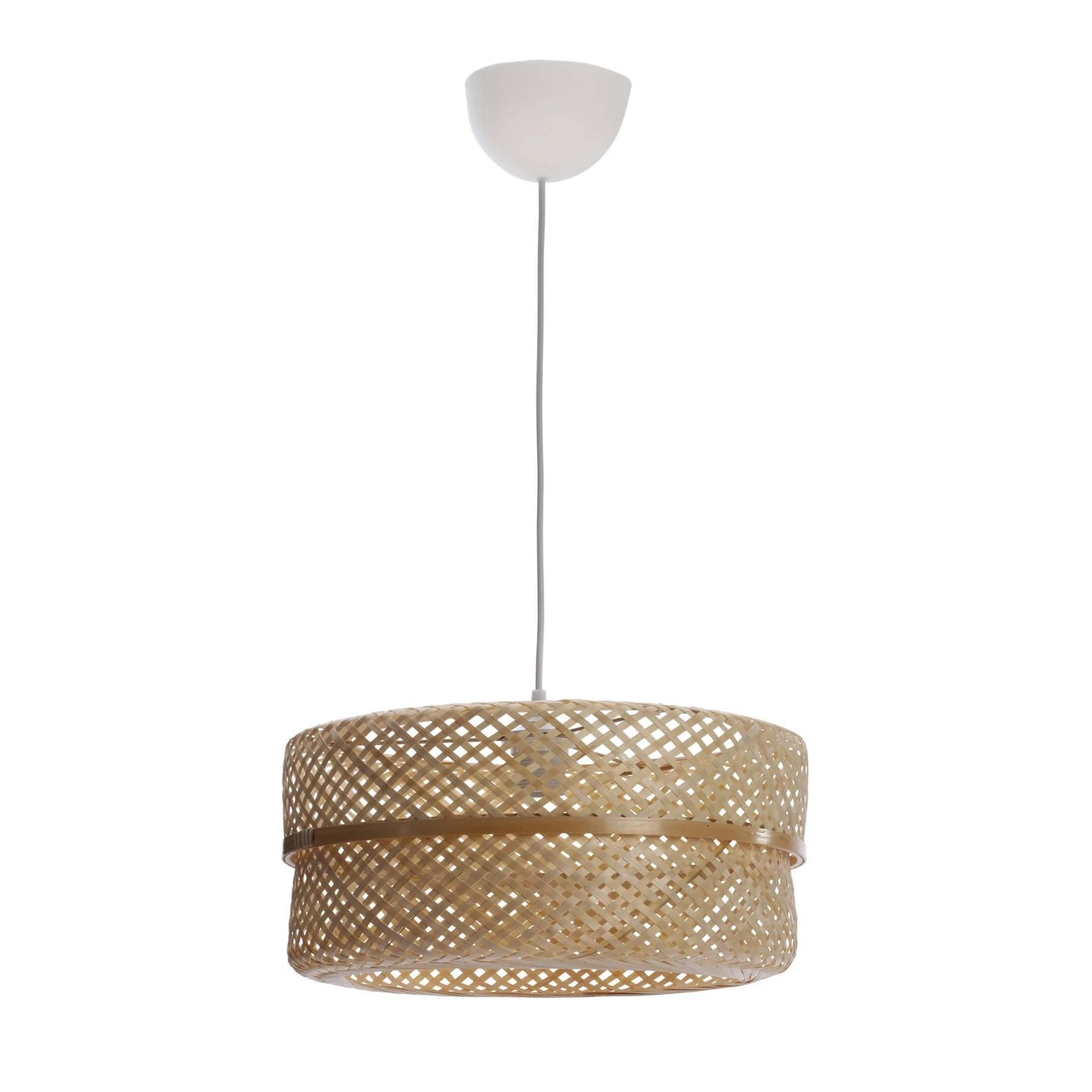 Pendente Cilíndrico 1 Lâmpada Bambu e Metal Bege Palanga Inspire