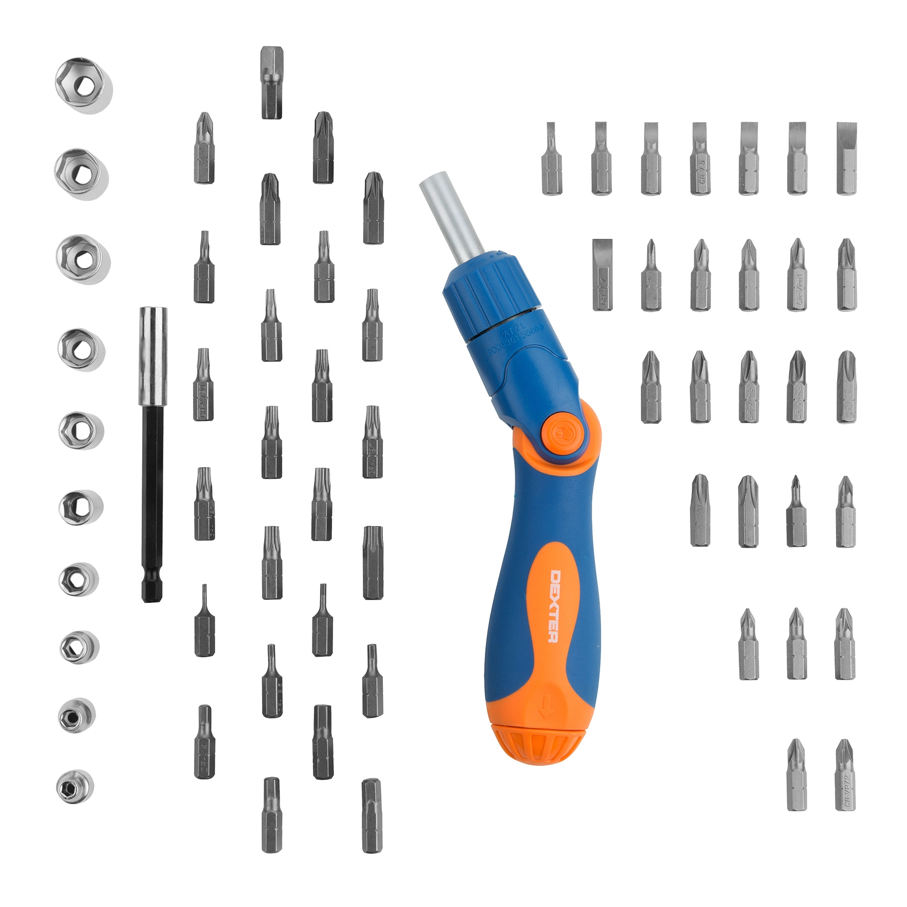 Jogo de Bits 25mm e Soquetes com Chave Articulada 64 peças Dexter