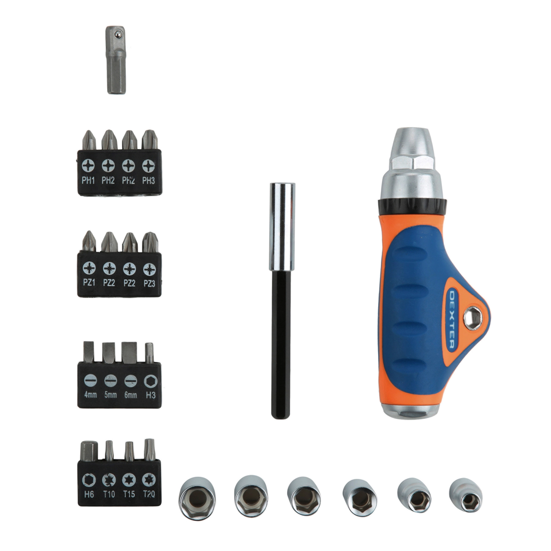 Jogo de Bits 25mm e Soquetes com Chave Catraca 25 peças  Dexter