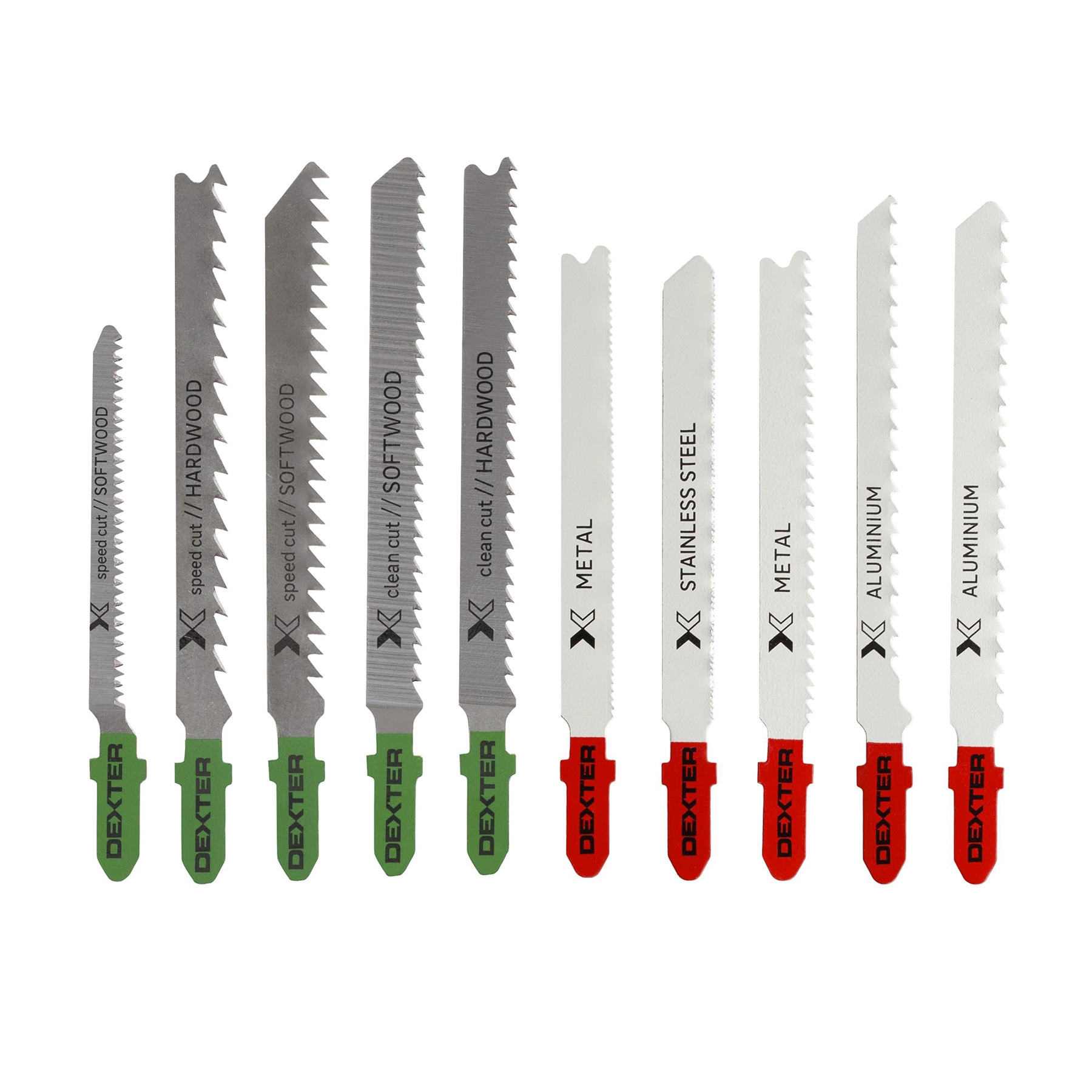 Jogo de Lâminas de Serra Tico-Tico para Madeira Macia e de Lei, Metal, Aço Inox e Alumínio 0,5-5mm 10 Peças Dexter