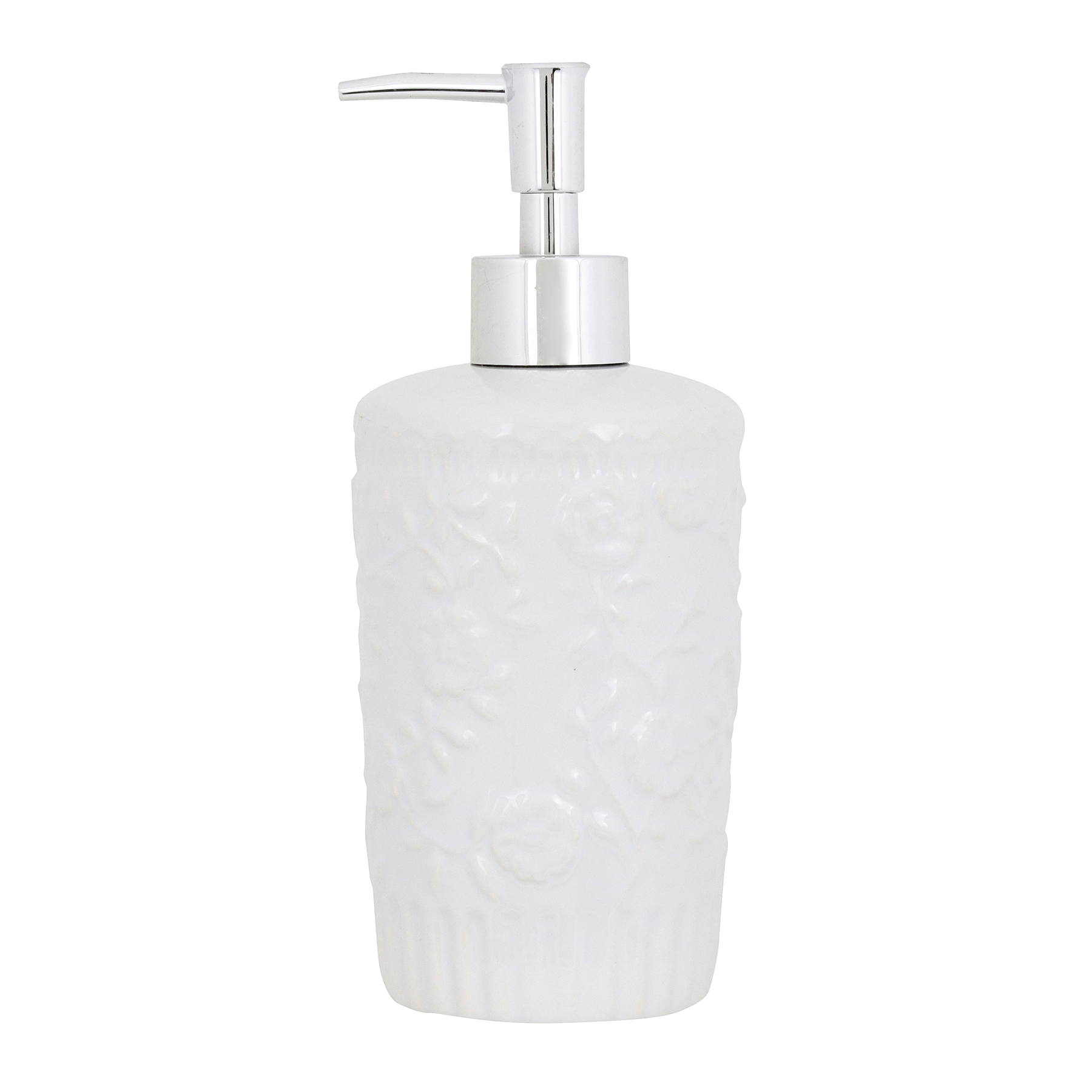 Porta Sabonete Líquido de Bancada para Banheiro 360ml Cerâmica Branco Charm Sensea