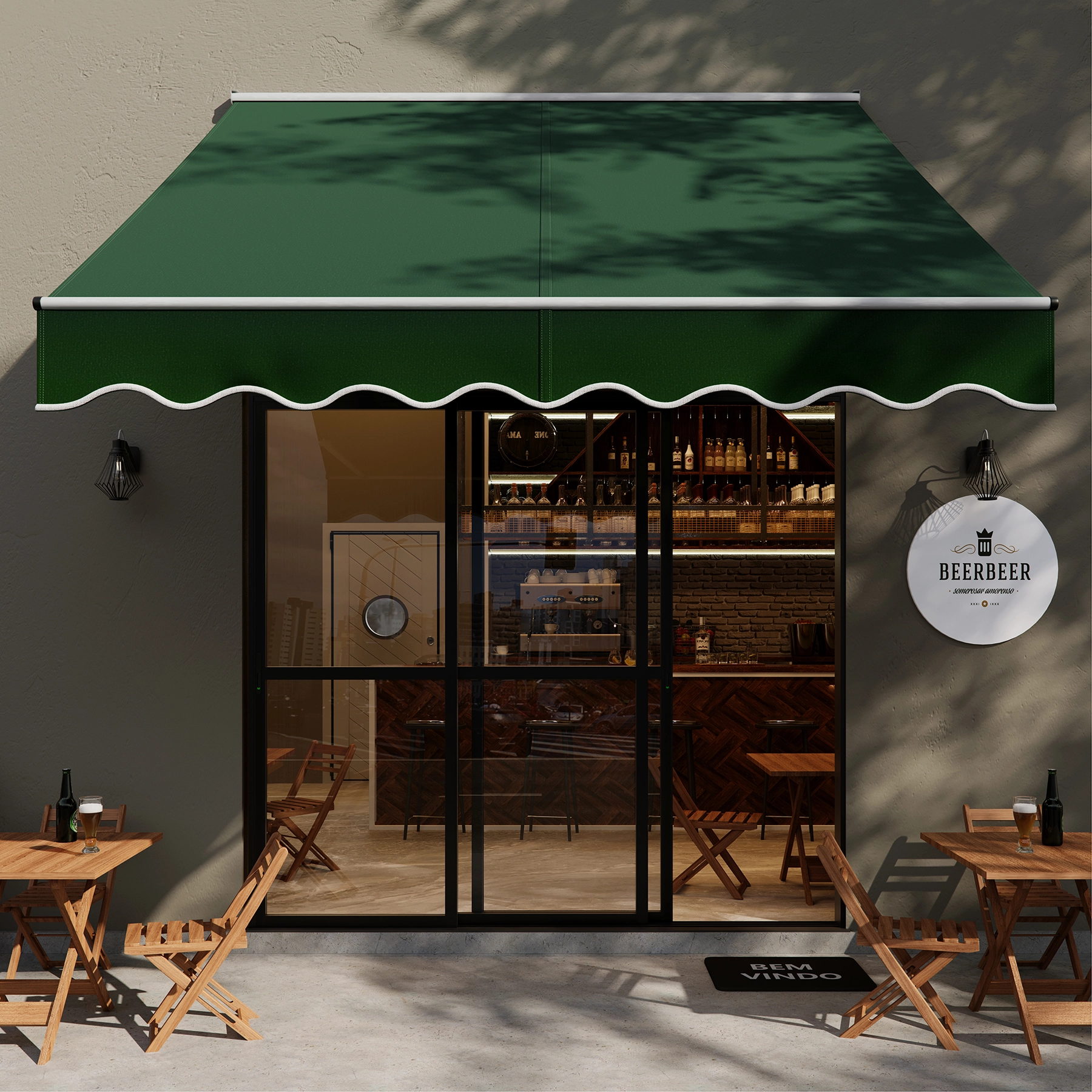 Toldo Retrátil Poliéster Manual Verde 2,95x2,50m Balcony Naterial
