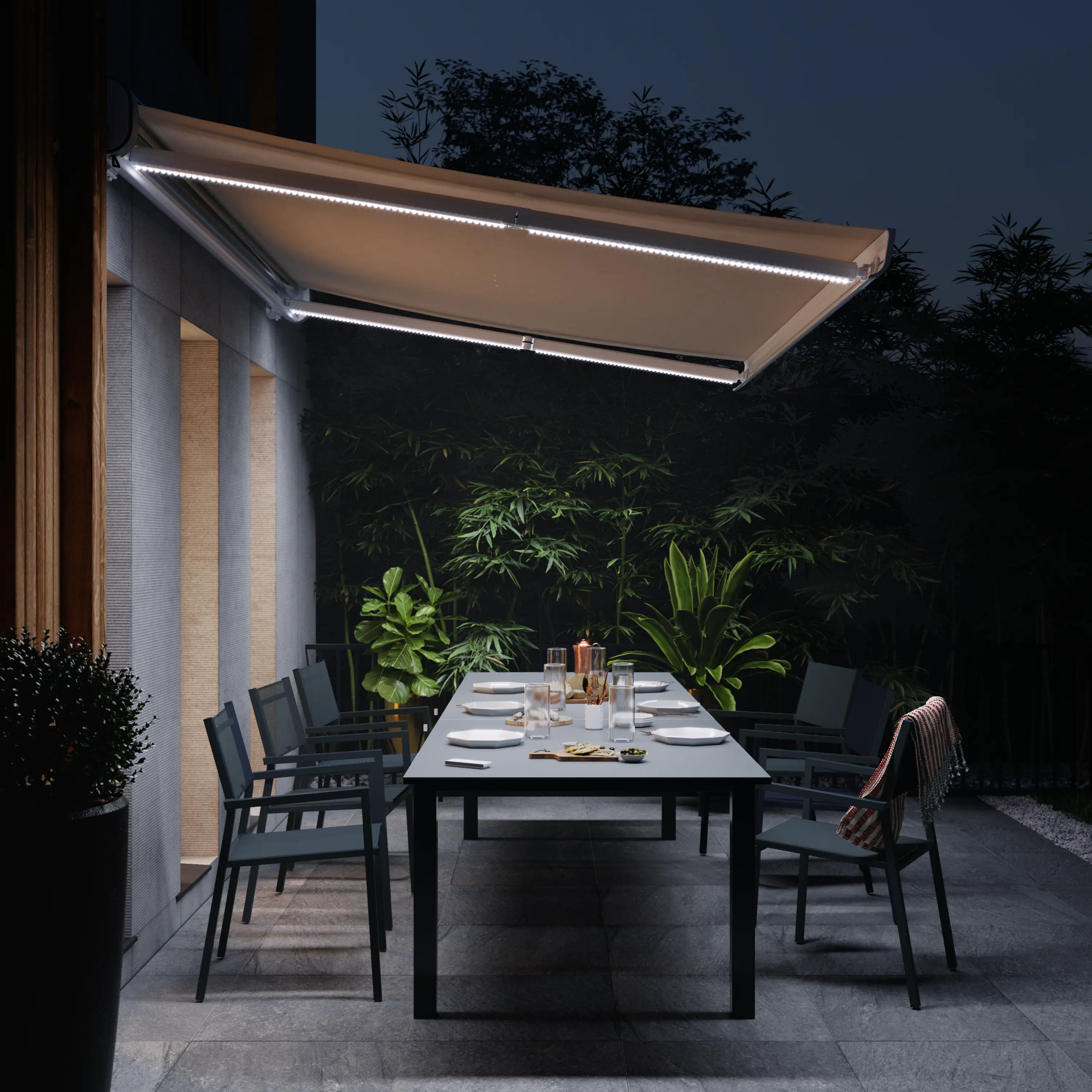 Toldo Retrátil  Poliéster Motorizado 220V com LED Bege 3,00x2,00m Nori Naterial