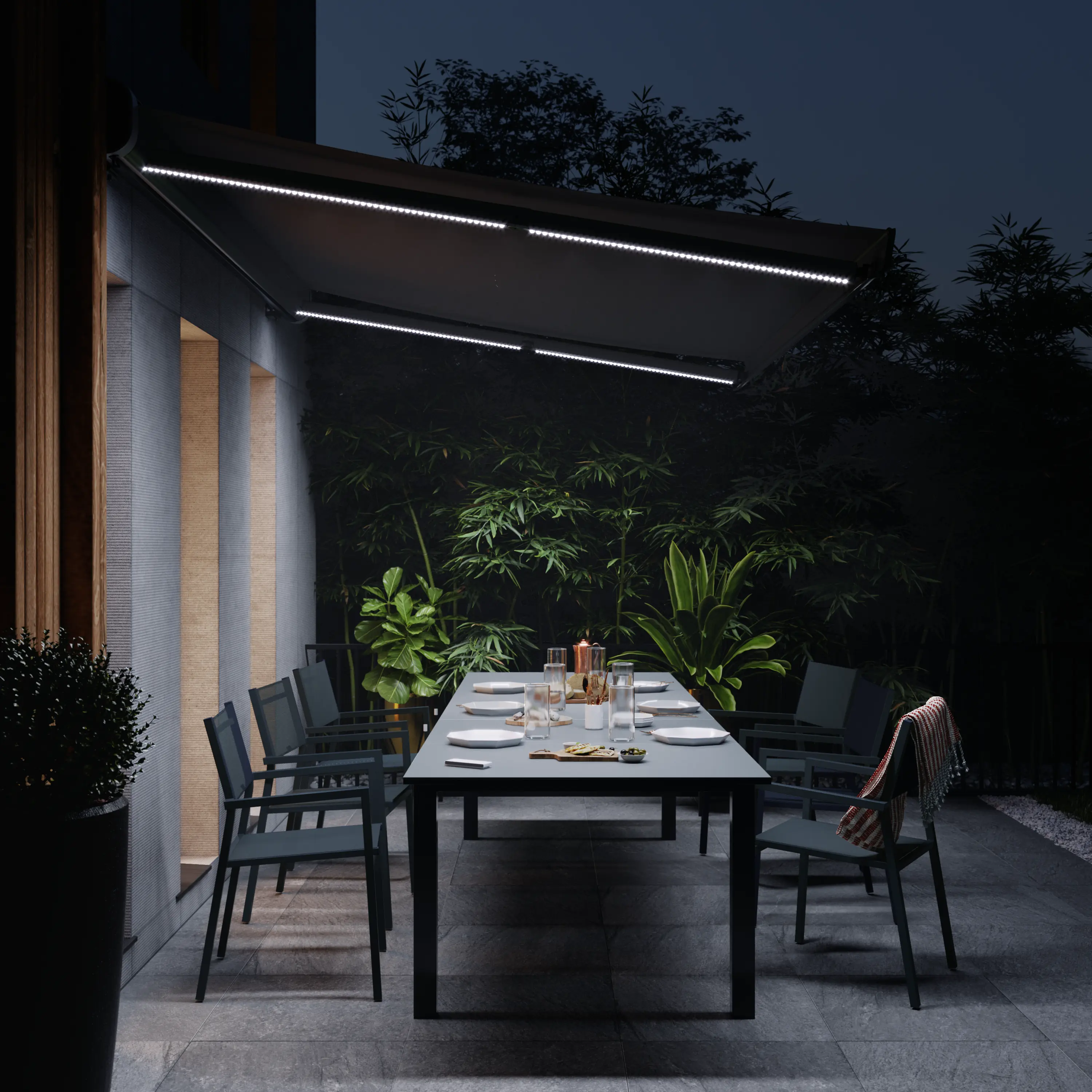 Toldo Retrátil  Poliéster Motorizado 220V com LED Cinza 4,00x3,00m Nori Naterial