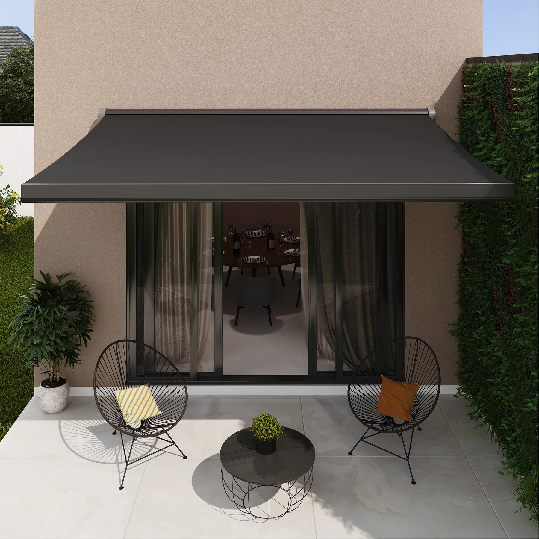 Toldo Retrátil  Poliéster Manual Cinza 3,00x2,00m Nori Naterial