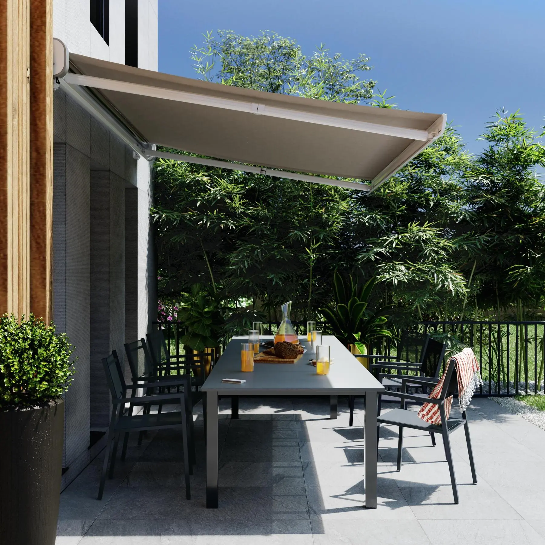 Toldo Retrátil  Poliéster Motorizado 220V com LED Bege 5,00x3,00m Nori Naterial
