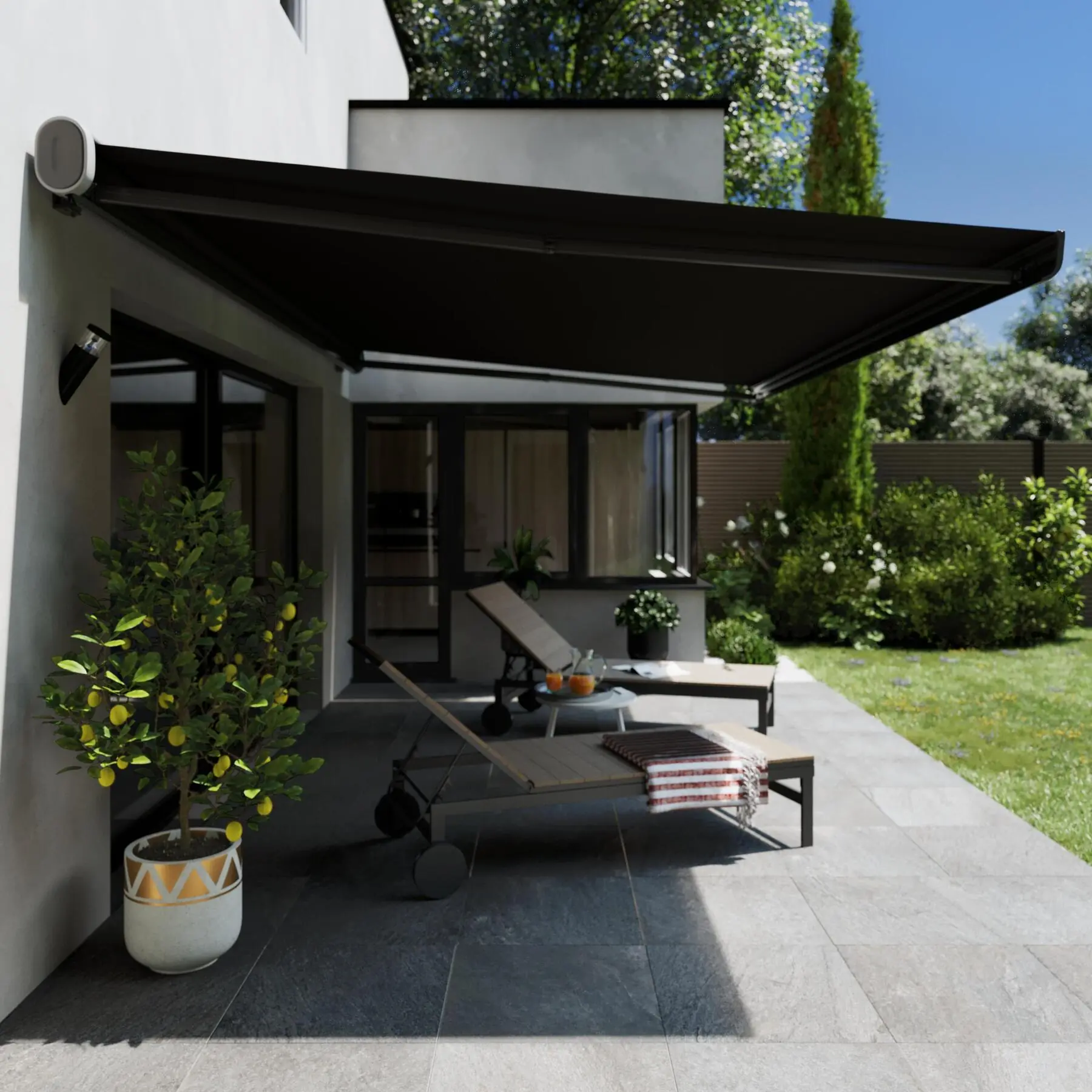 Toldo Retrátil  Poliéster Motorizado 220V Cinza 4,00x3,00m Nori Naterial