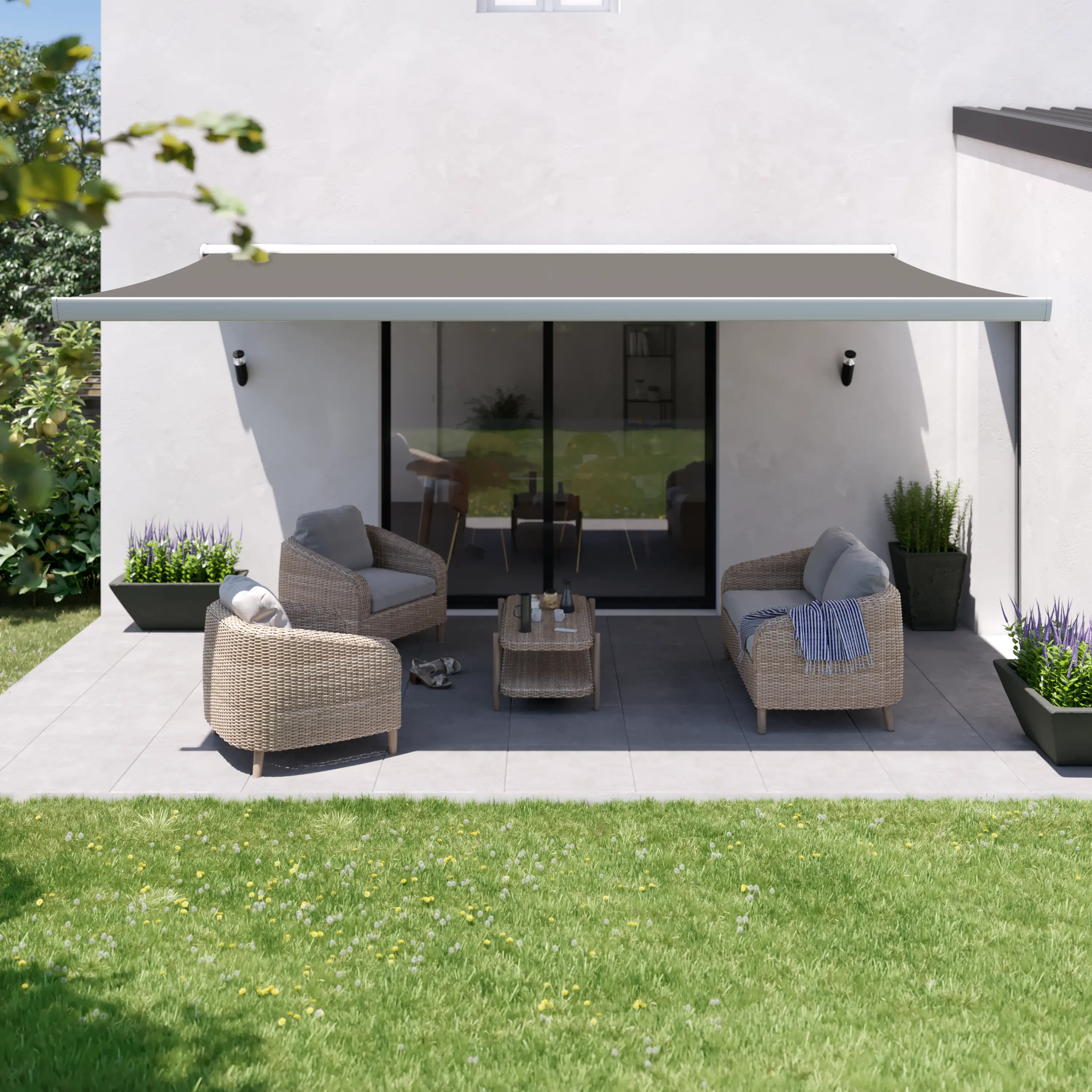 Toldo Retrátil Poliéster Motorizado 220V Marrom 5,00x3,00m Zefir Naterial