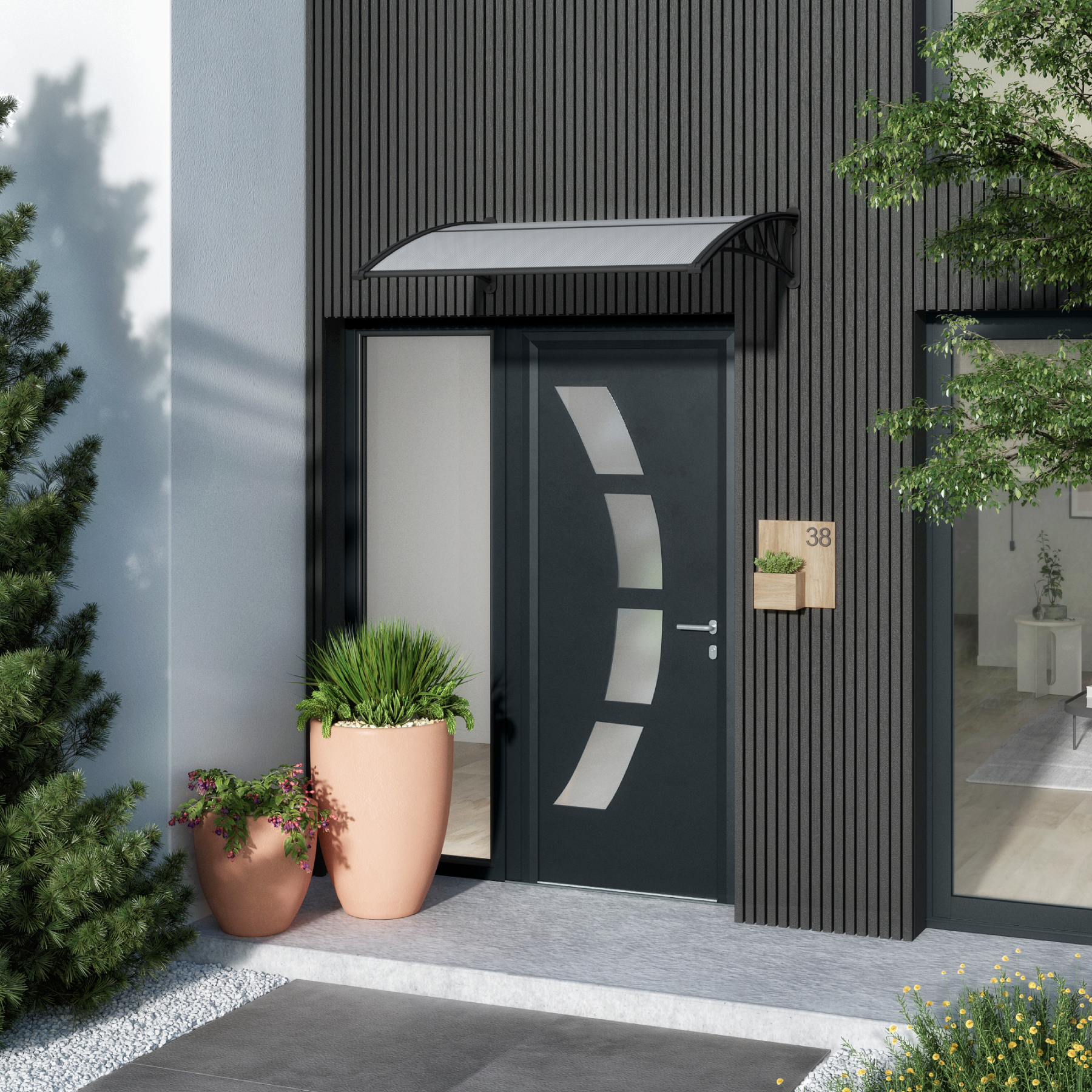 Toldo Fixo Policarbonato Preto 1,20x1,00m Kano Artens