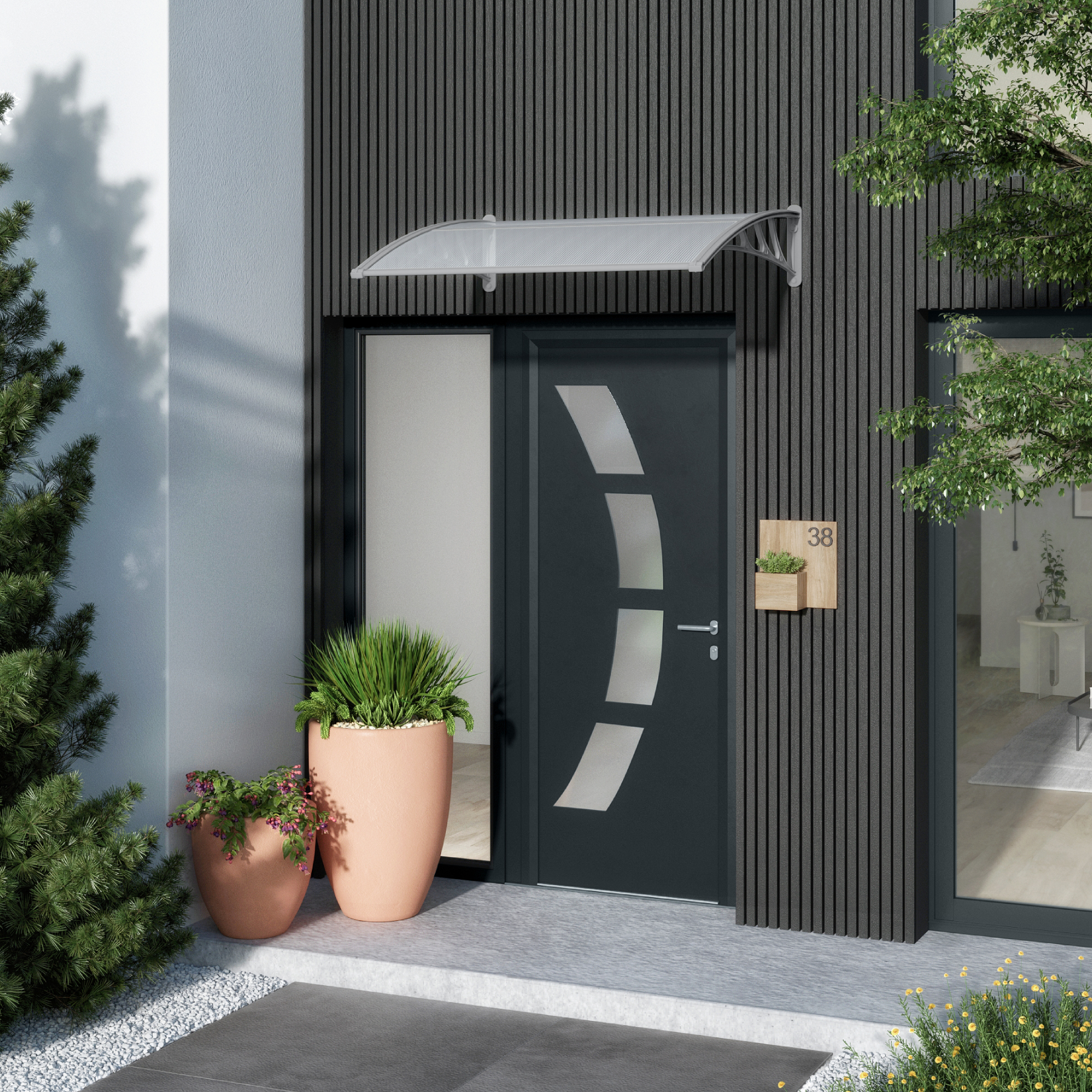 Toldo Fixo Policarbonato Cinza 1,20x1,00m Kano Artens