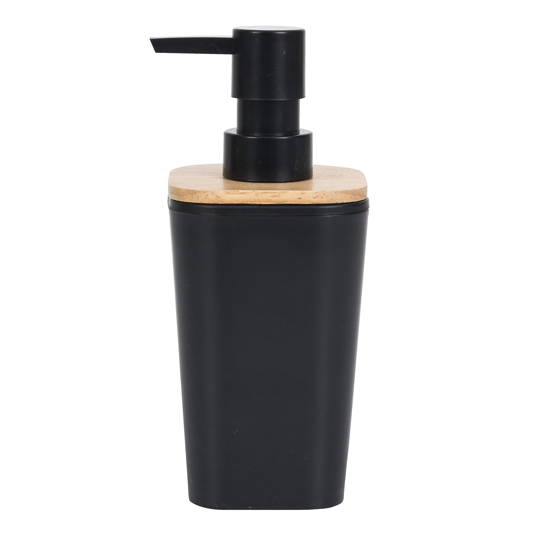Porta Sabonete Líquido de Bancada para Banheiro 350ml Plástico e Madeira Preto Scandi Sensea