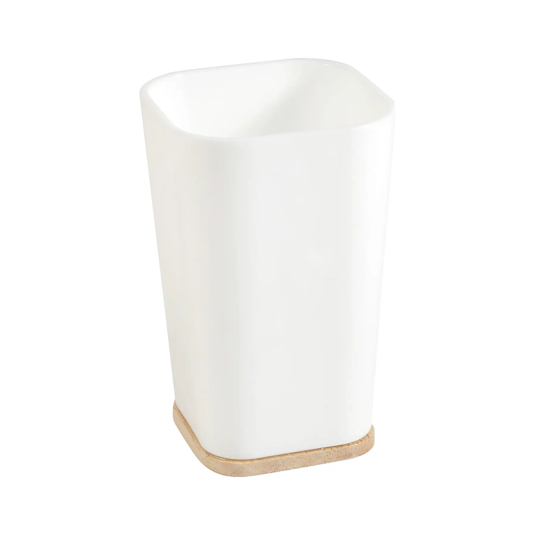 Porta Escova de Dente de Bancada para Banheiro Plástico e Madeira Branco Scandi Sensea