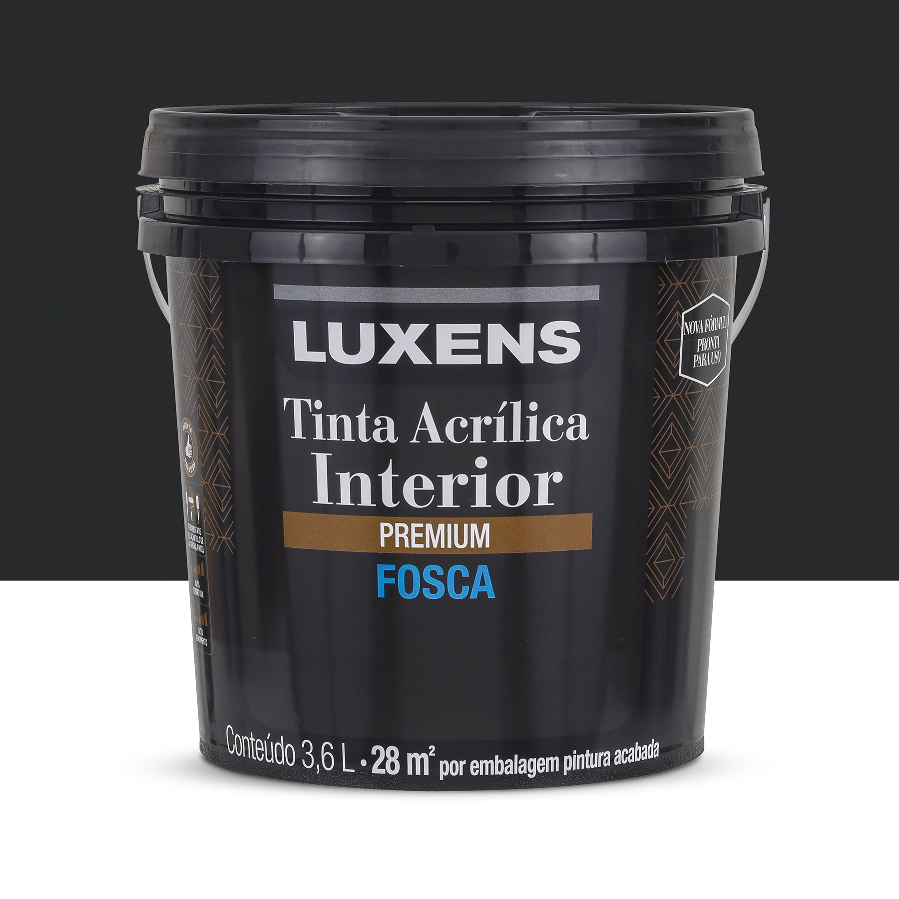 Tinta Acrílica Fosca Pronta para Uso Premium Interior Preto 3,6 L Luxens