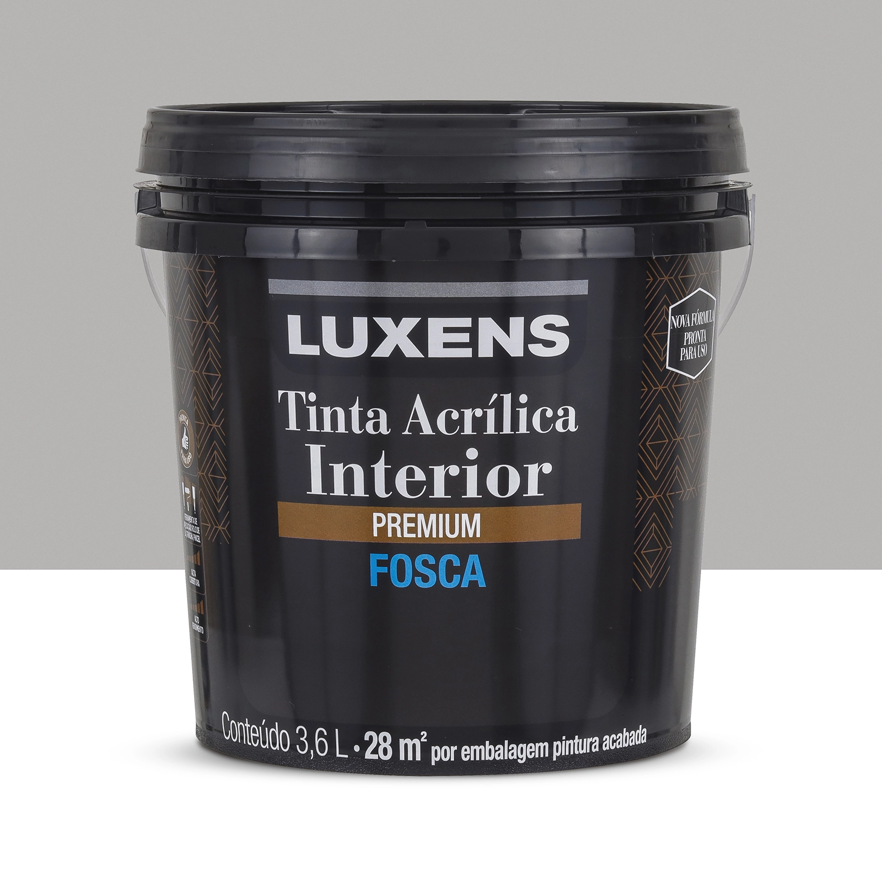Tinta Acrílica Fosca Pronta para Uso Premium Interior Feltro Cinza 3,6 L Luxens