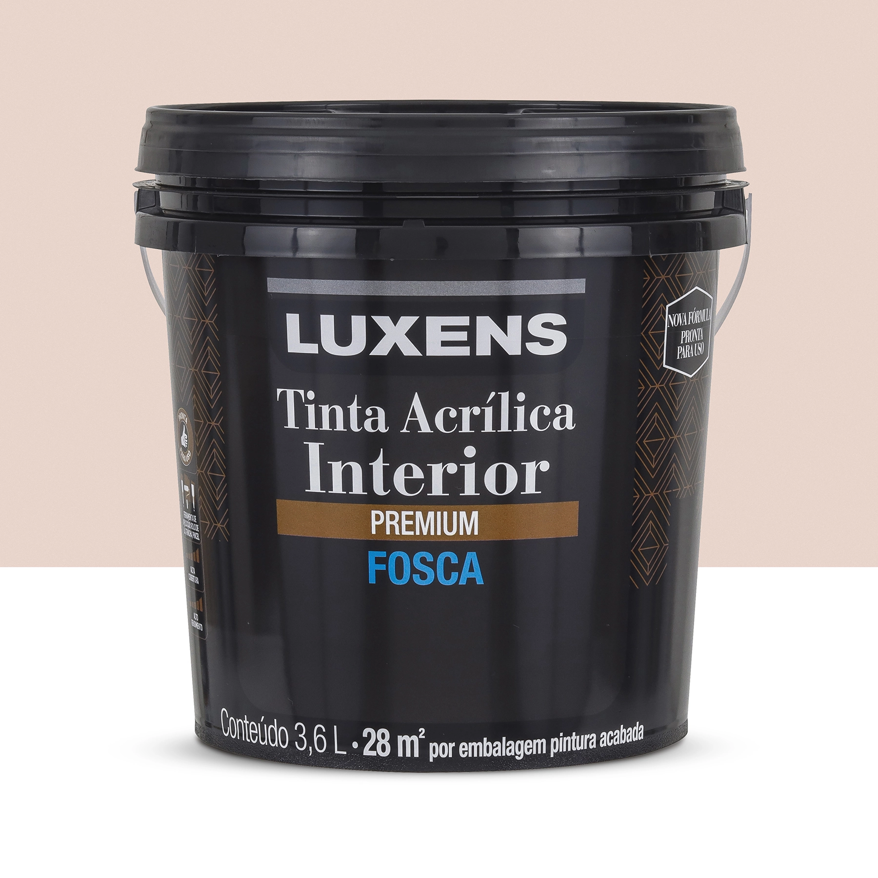 Tinta Acrílica Fosca Pronta para Uso Premium Interior Rosa Matinal 3,6 L Luxens