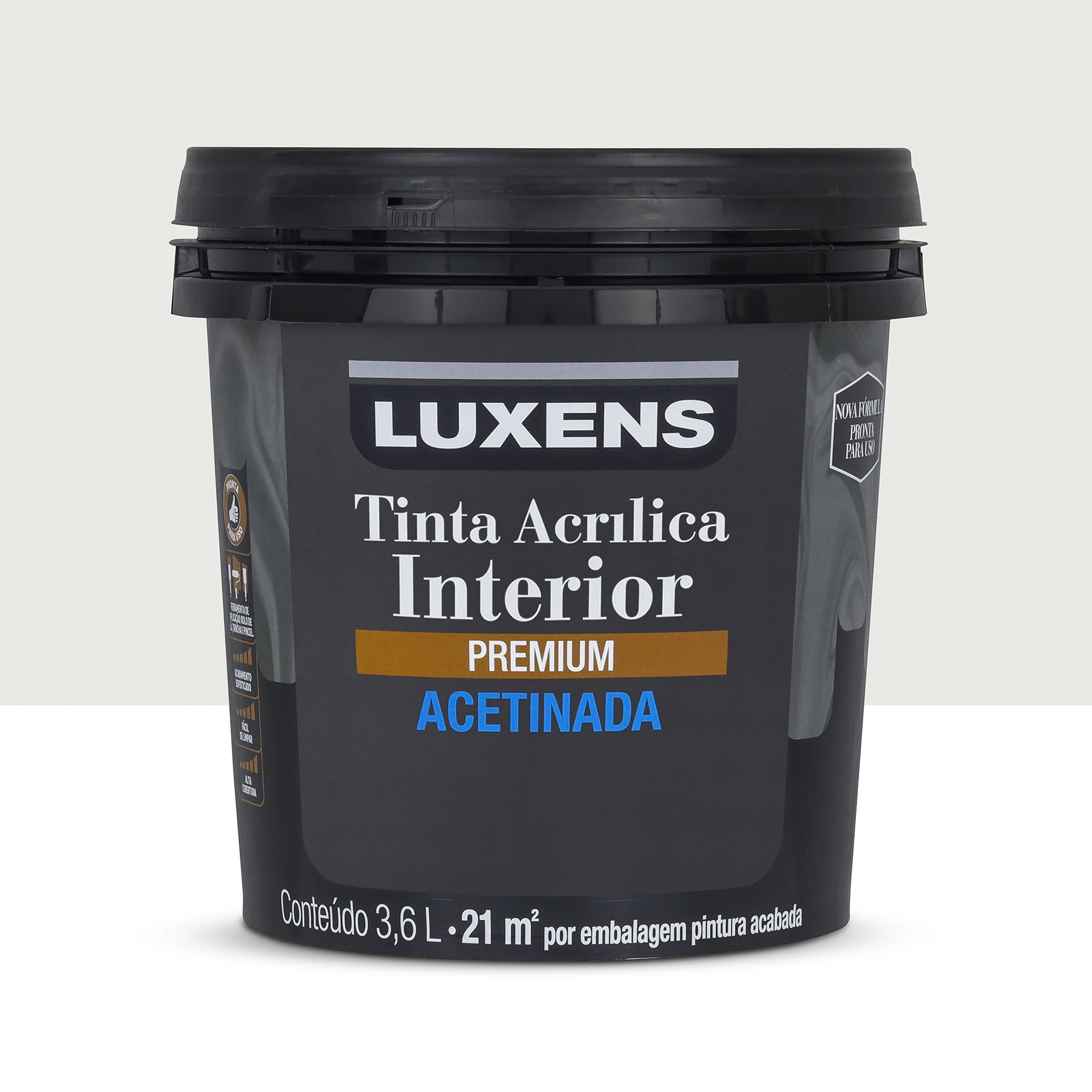 Tinta Acrílica Acetinada Pronta para Uso Premium Interior Gelo 3,6 L Luxens