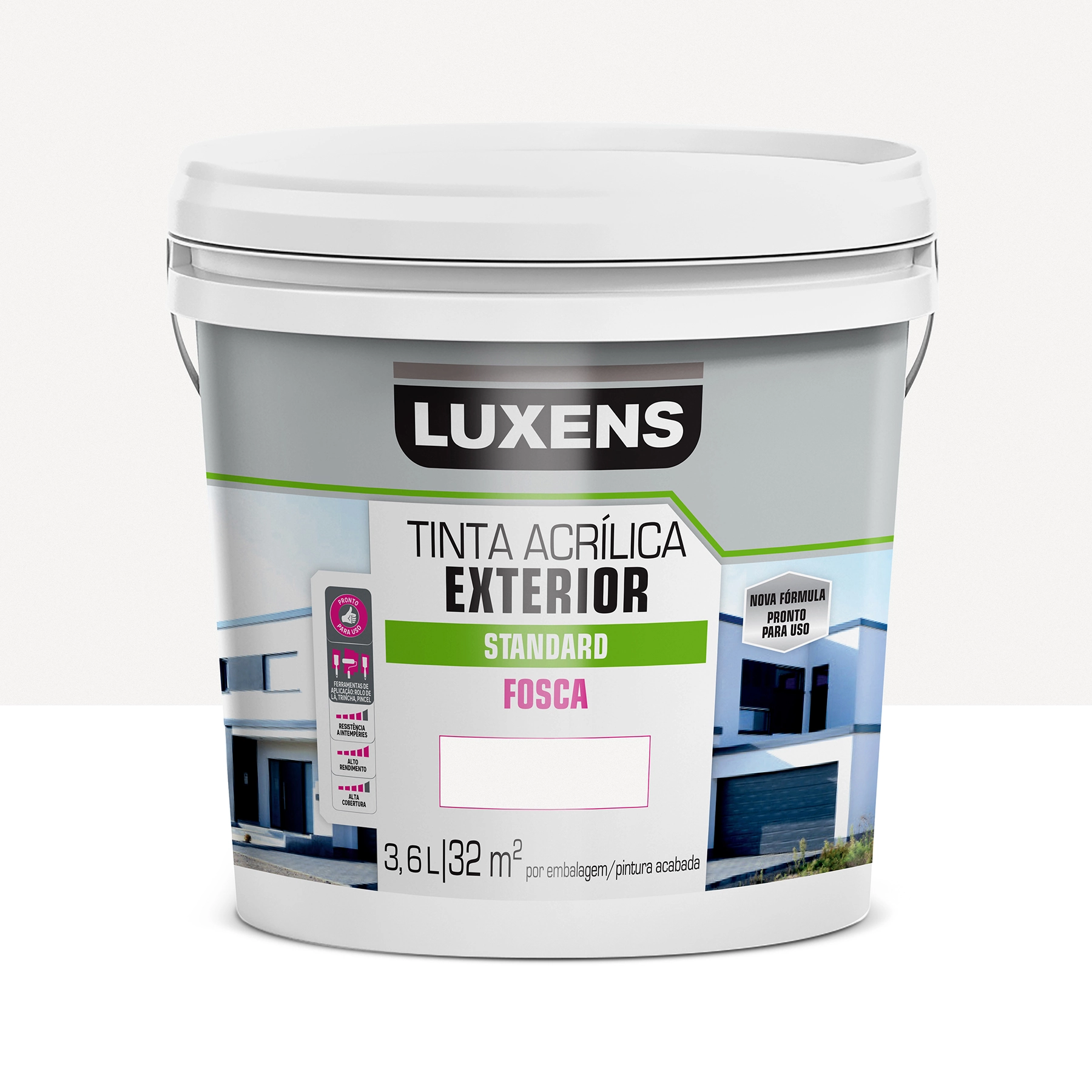 Tinta Acrílica Fosca Pronta para Uso Standard Exterior Branca 3,6 L Luxens