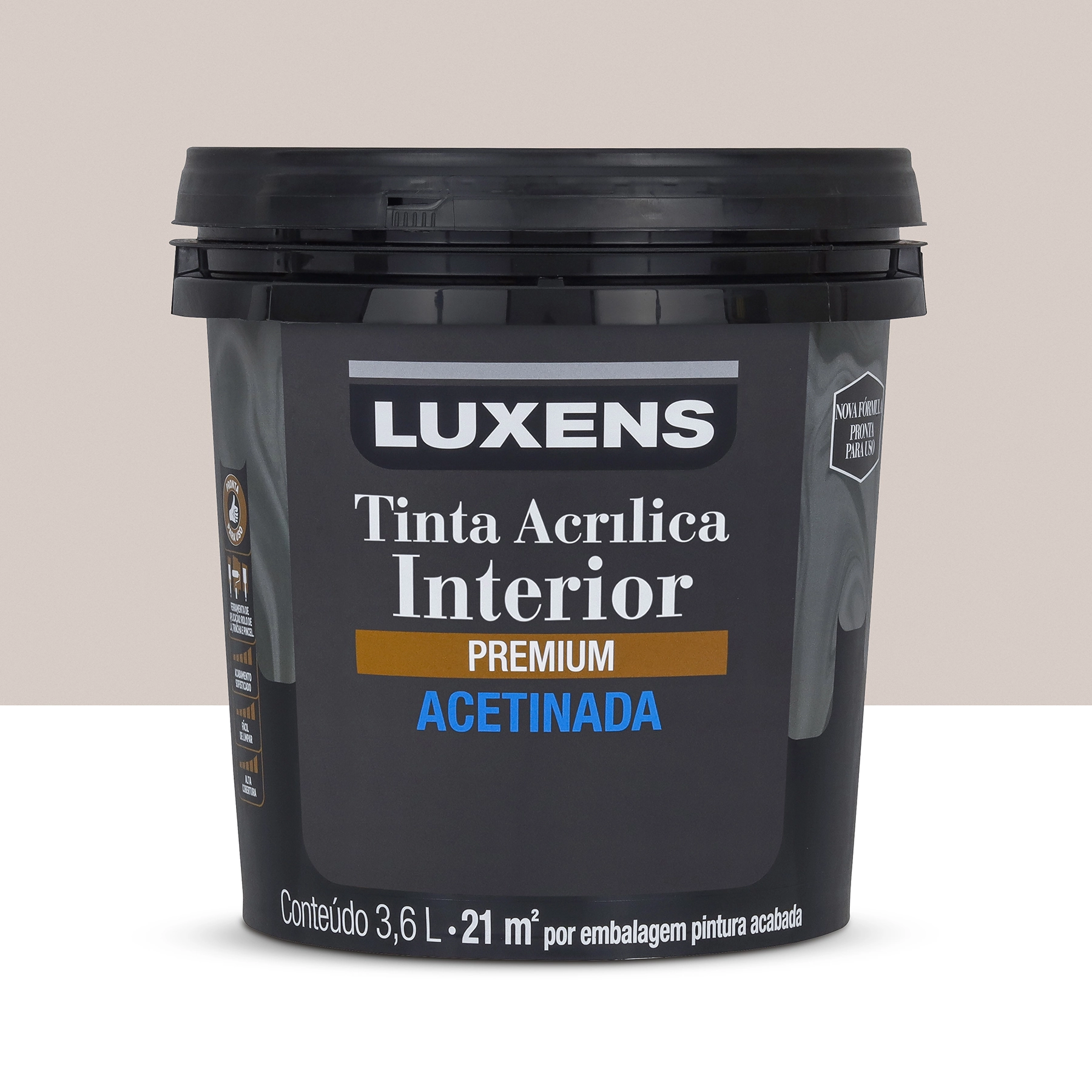 Tinta Acrílica Acetinada Pronta para Uso Premium Interior Algodão Egípcio Cream 3,6 L Luxens