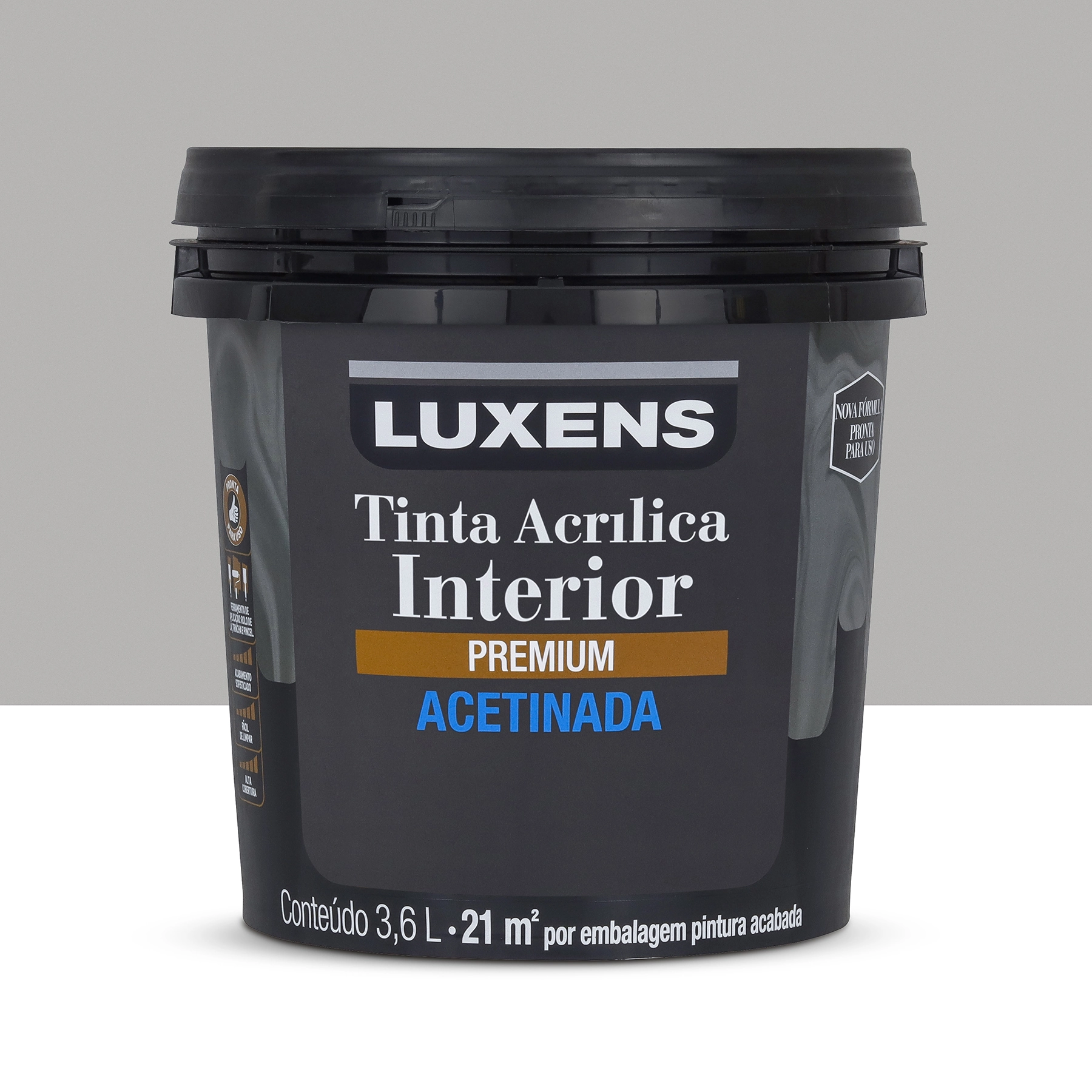 Tinta Acrílica Acetinada Pronta para Uso Premium Interior Feltro Cinza 3,6 L Luxens