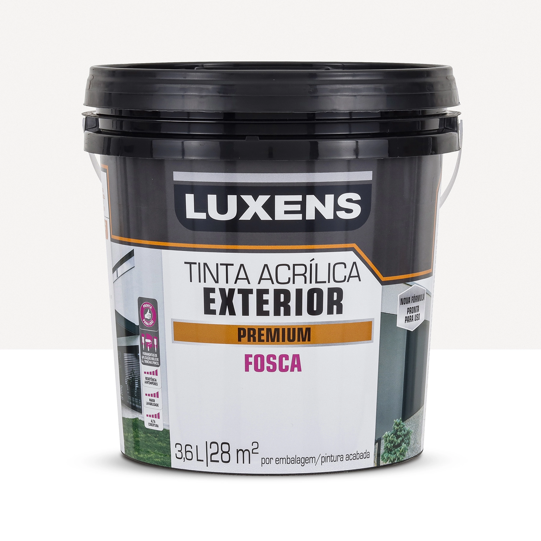 Tinta Acrílica Fosca Pronta para Uso Premium Exterior Branca 3,6 L Luxens