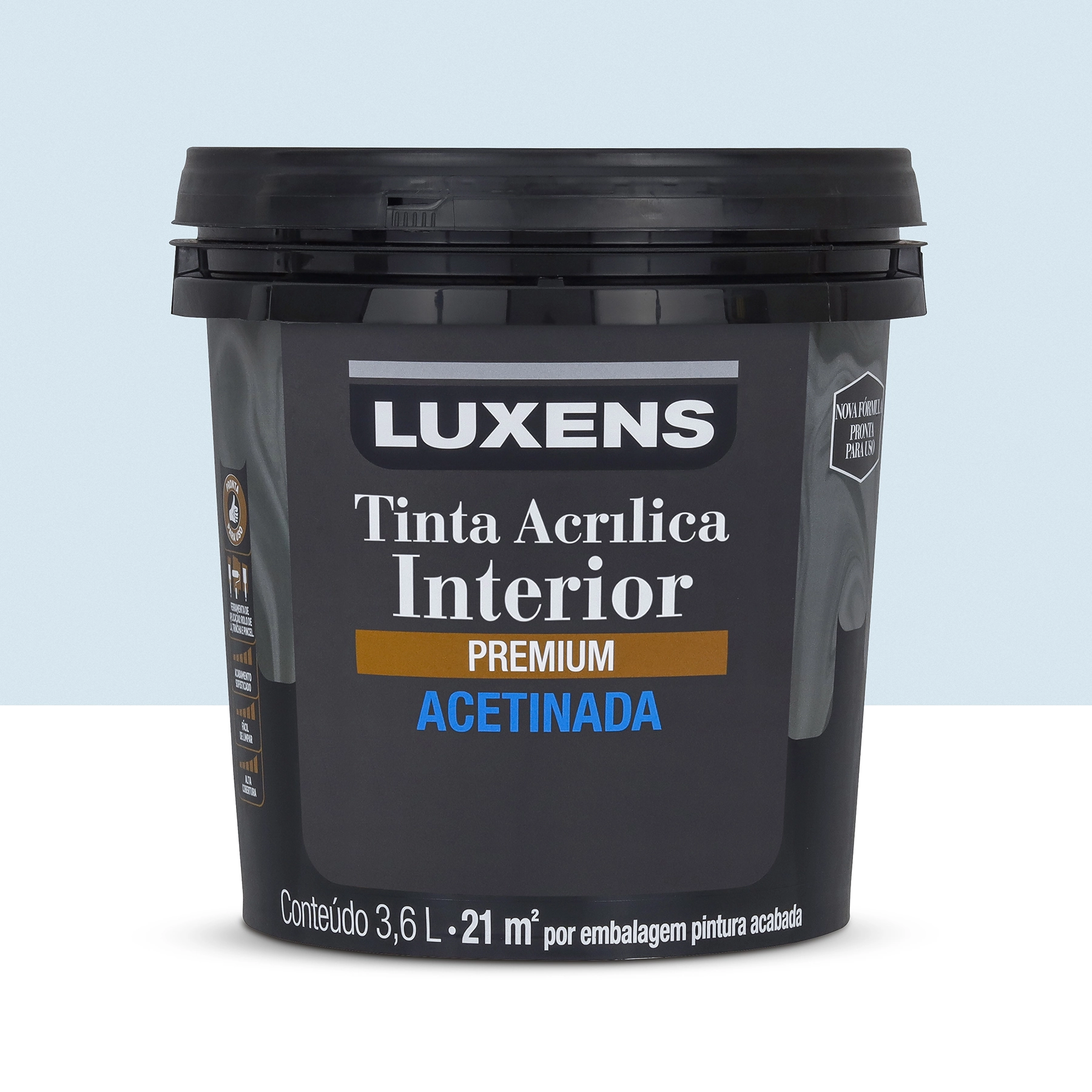 Tinta Acrílica Acetinada Pronta para Uso Premium Interior Azul Cristalino 3,6 L Luxens
