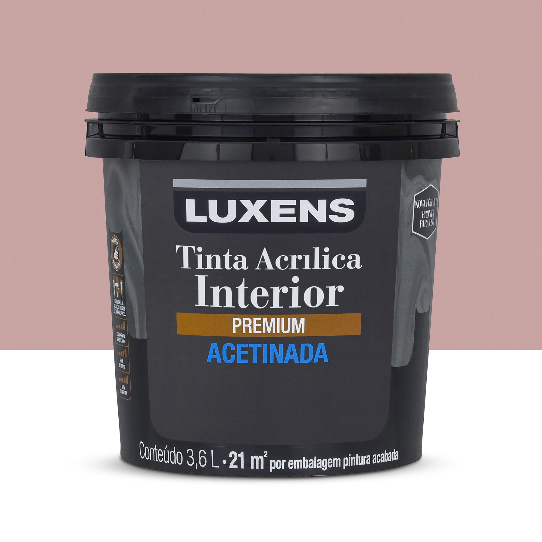 Tinta Acrílica Acetinada Pronta para Uso Premium Interior Flor De Malva 3,6 L Luxens