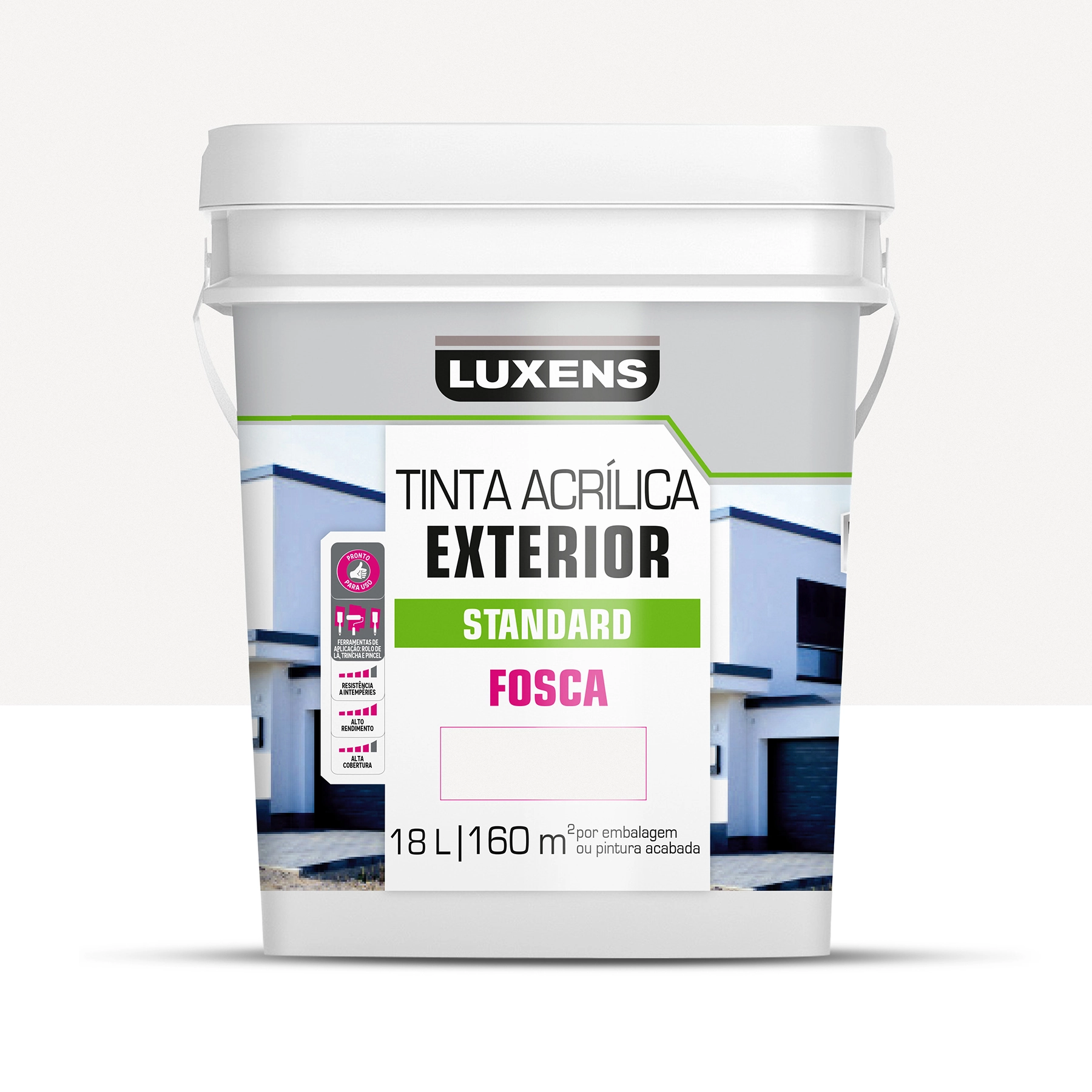 Tinta Acrílica Fosca Pronta para Uso Standard Exterior Branca 18 L Luxens