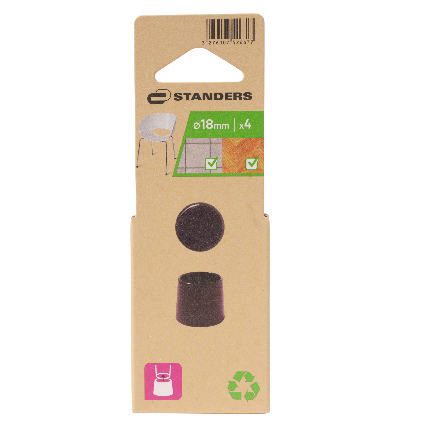 Ponteira para Móveis Redondo Plástico 18mm Preto Standers