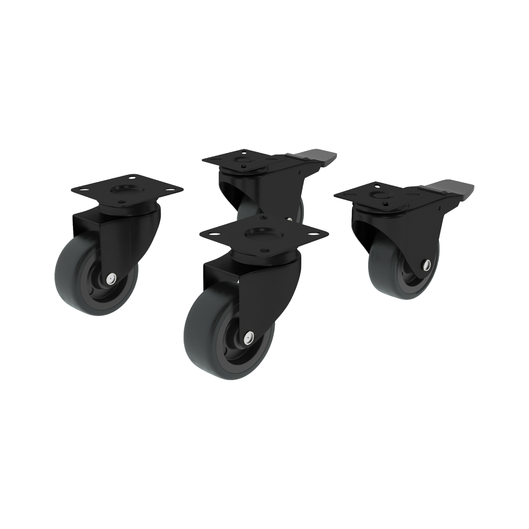 Rodízio de Plástico com Freio Preto 50mm até 40kg Standers