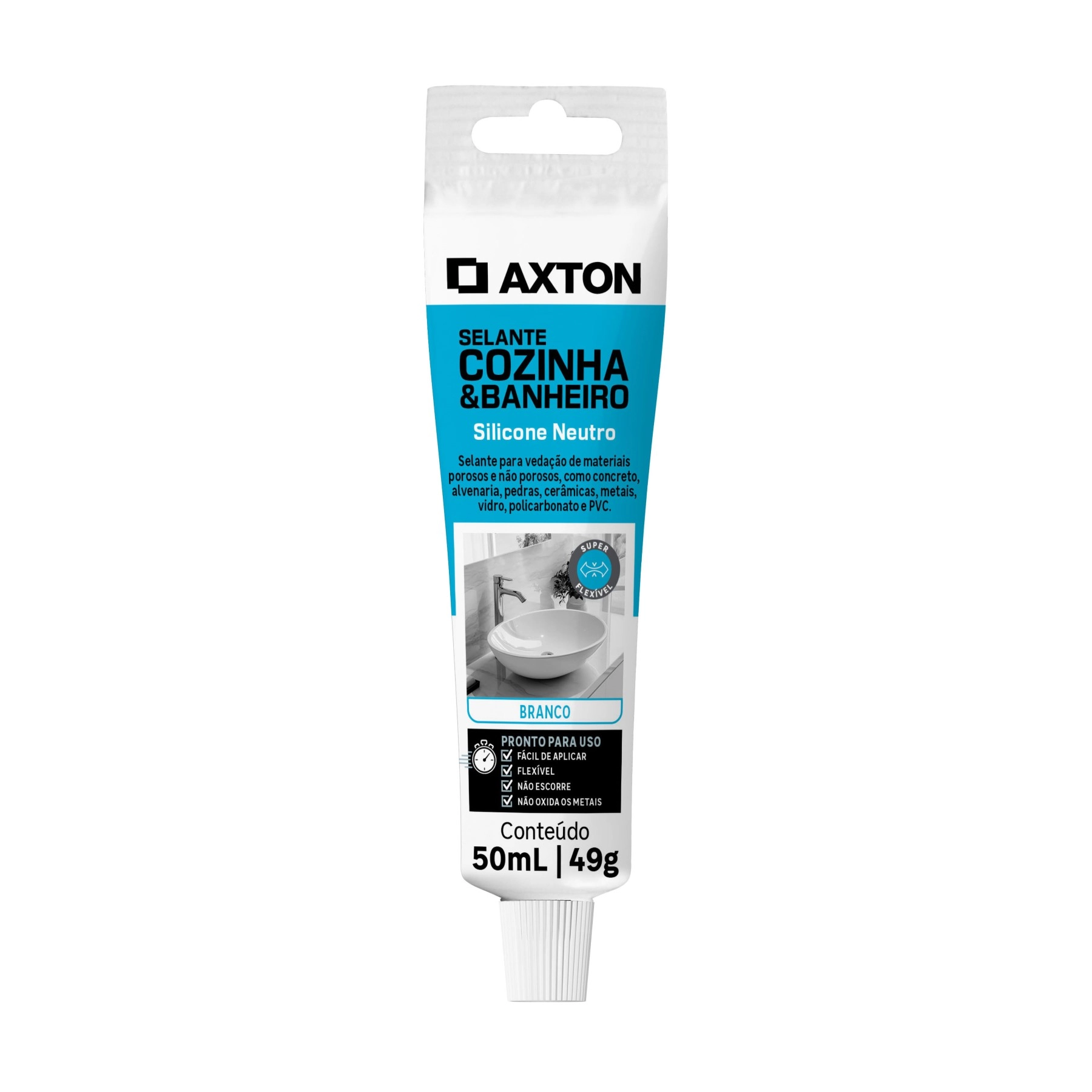 Silicone Neutro para Cozinha e Banheiro Branco Bisnaga 49g Axton